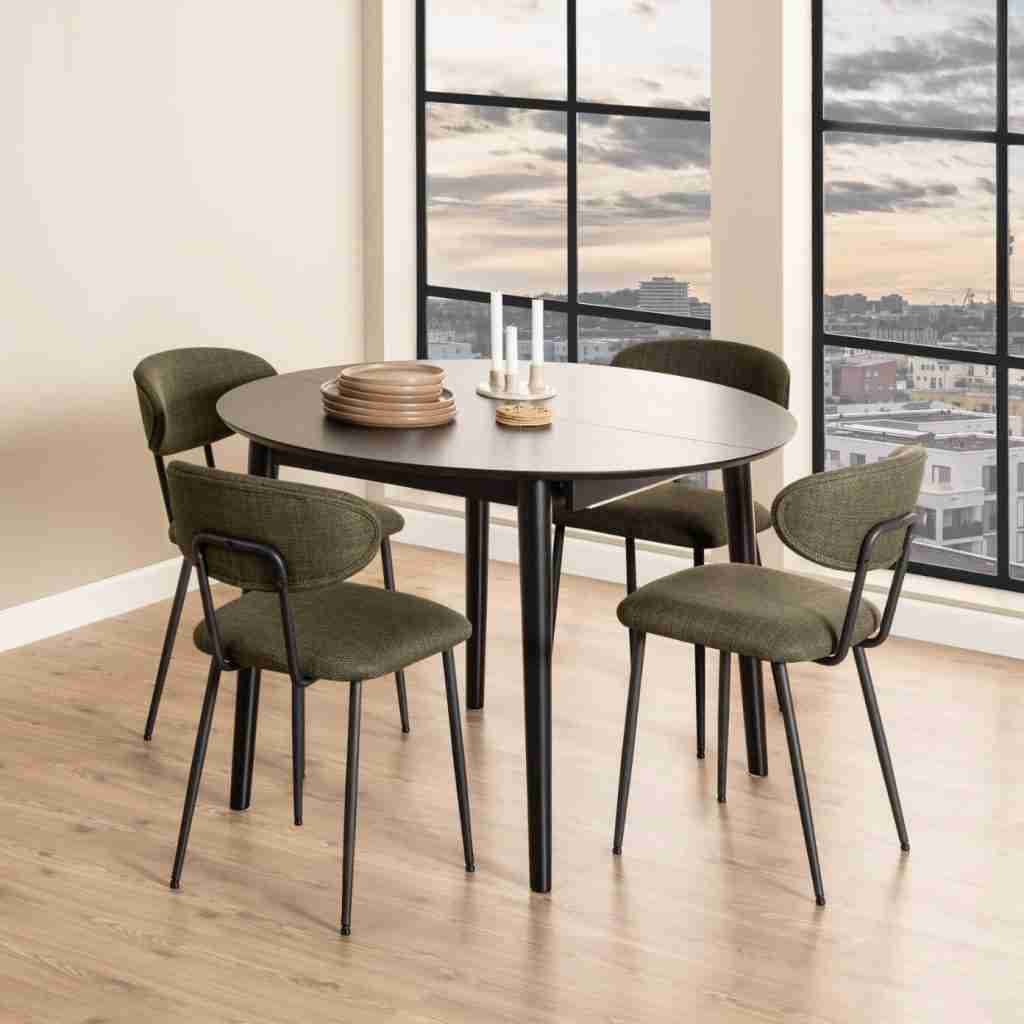 Bendt Uitschuifbare Ronde Eettafel 'Montreux' Eiken 115-154 x 115cm, kleur zwart