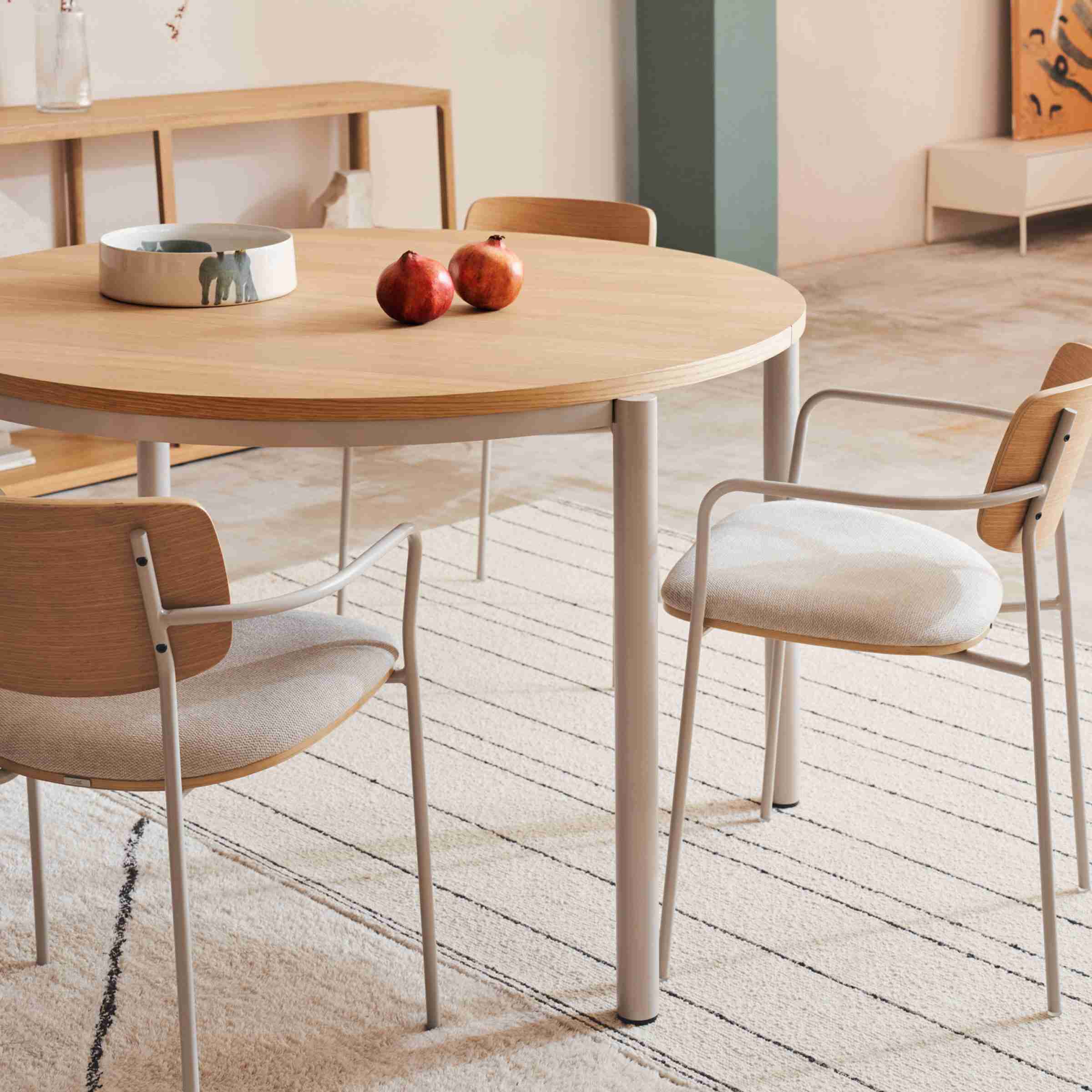 Kave Home Ronde Uitschuifbare Eettafel 'Montuiri' Eiken, 120 - 200 x 120cm, kleur Grijs