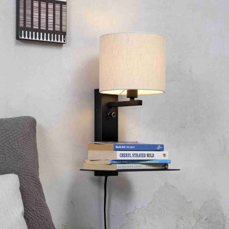 its about RoMi Wandlamp 'Florence' Met plank en USB, kleur Beige