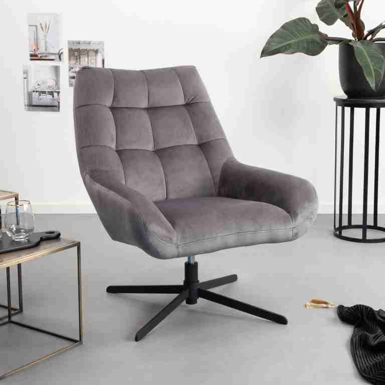 Sohome Draaifauteuil 'Nela' Velvet, kleur Donkergrijs