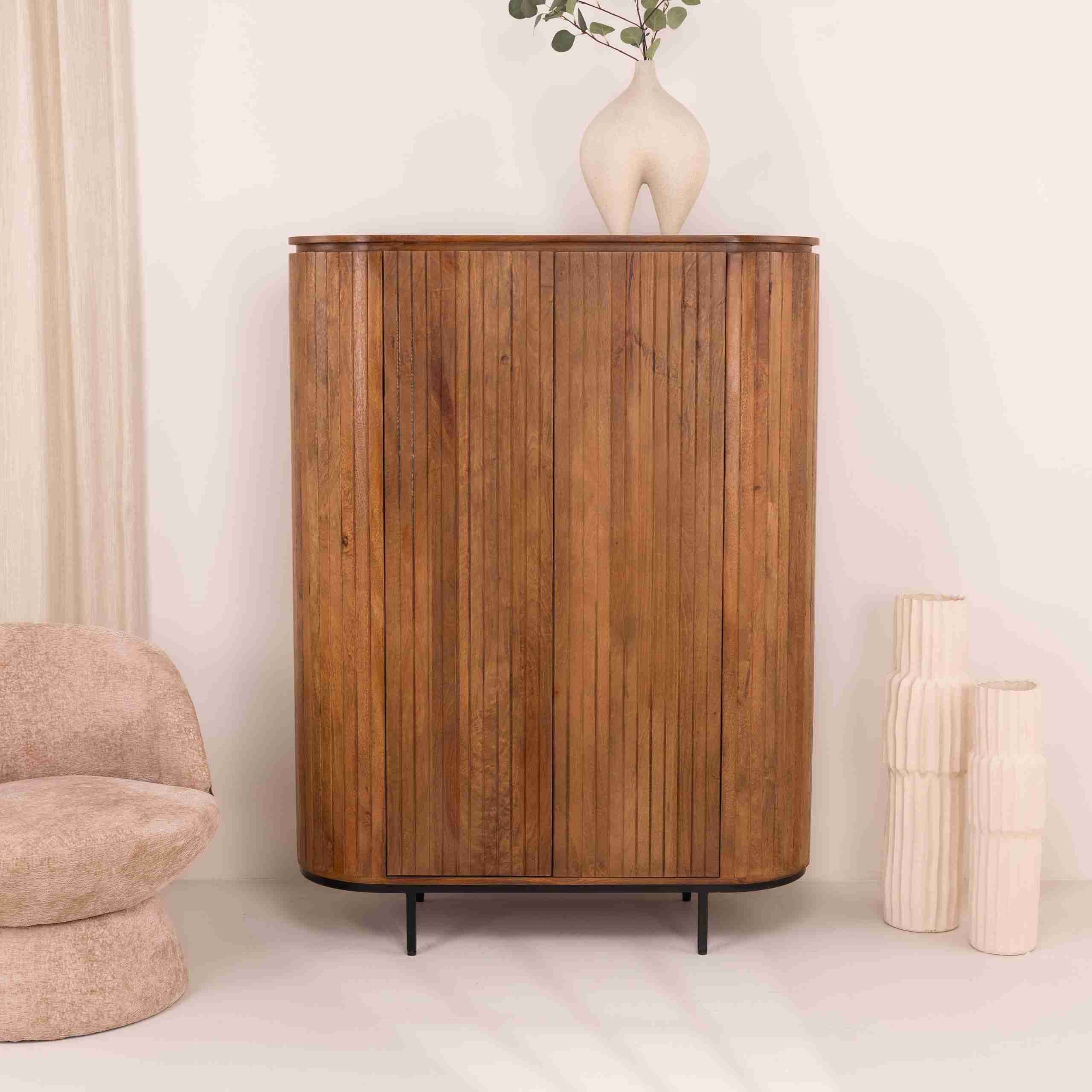 Livingfurn Opbergkast 'Noor' Mangohout, 150 x 115cm, kleur Naturel