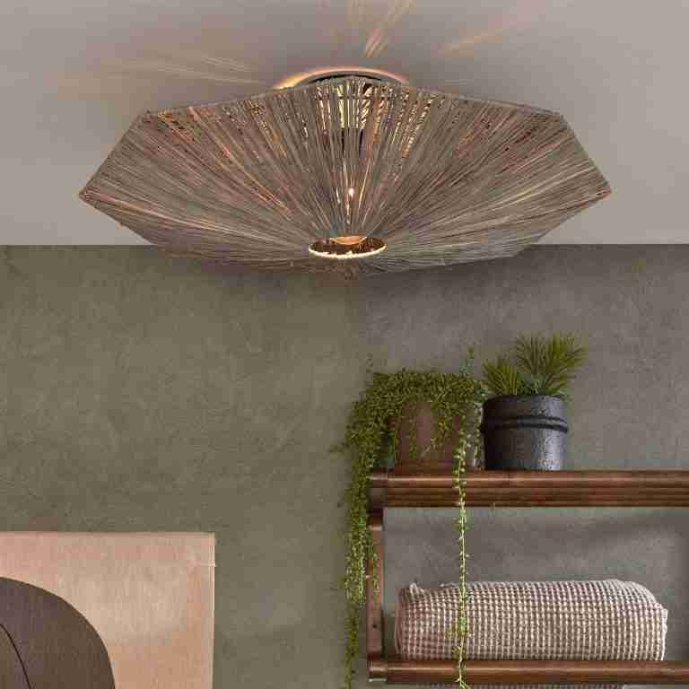 GOOD&MOJO Plafondlamp 'Panama' Raffia, 65cm, kleur Grijs