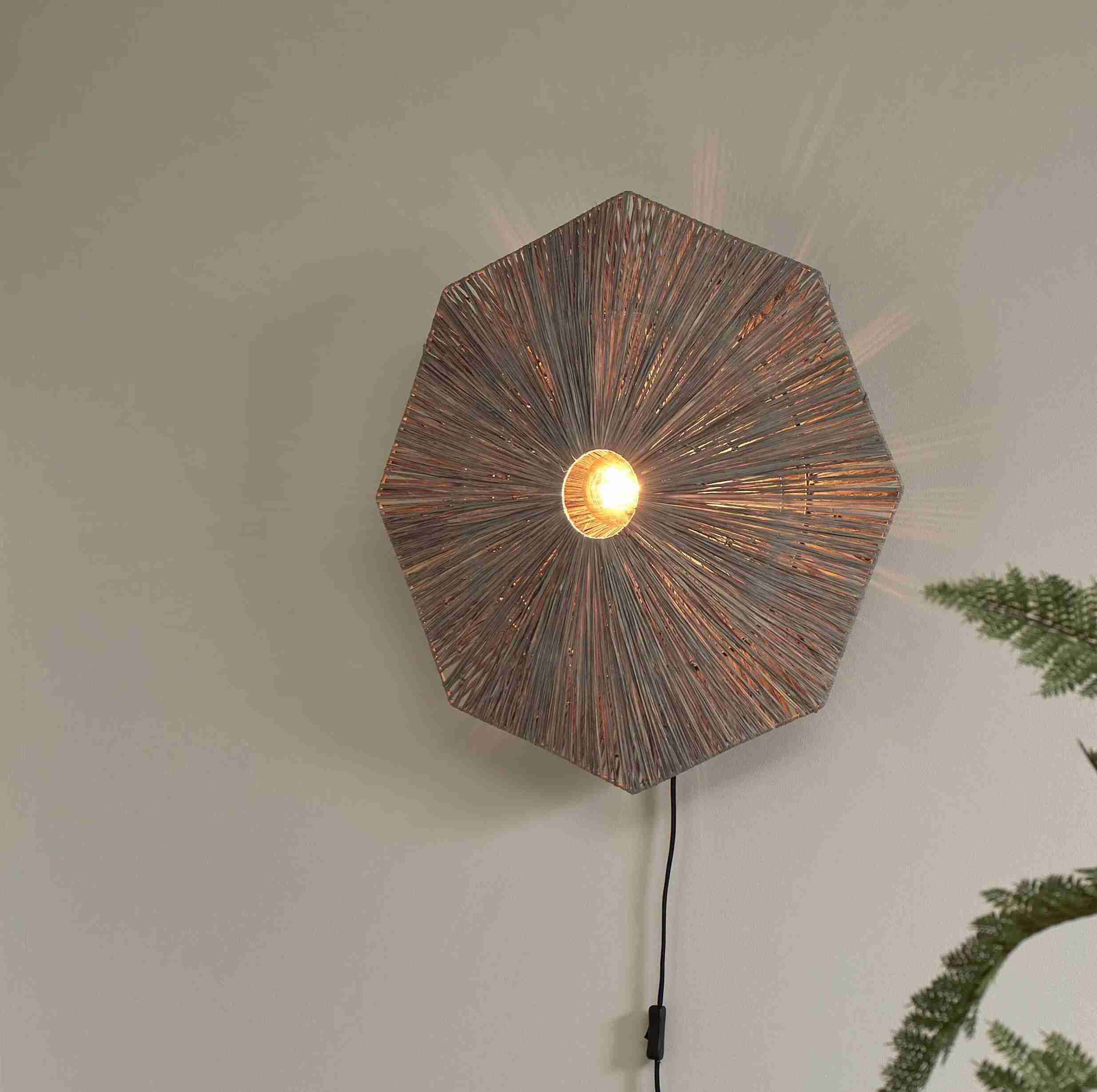 GOOD&MOJO Wandlamp 'Panama' Raffia, 65cm, kleur Grijs