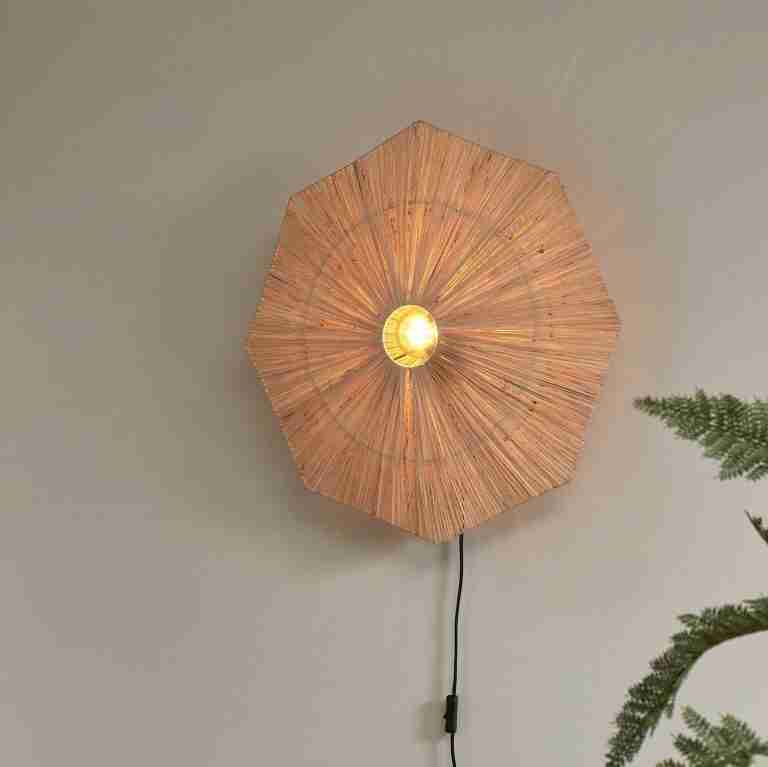GOOD&MOJO Wandlamp 'Panama' Raffia, 65cm, kleur Naturel