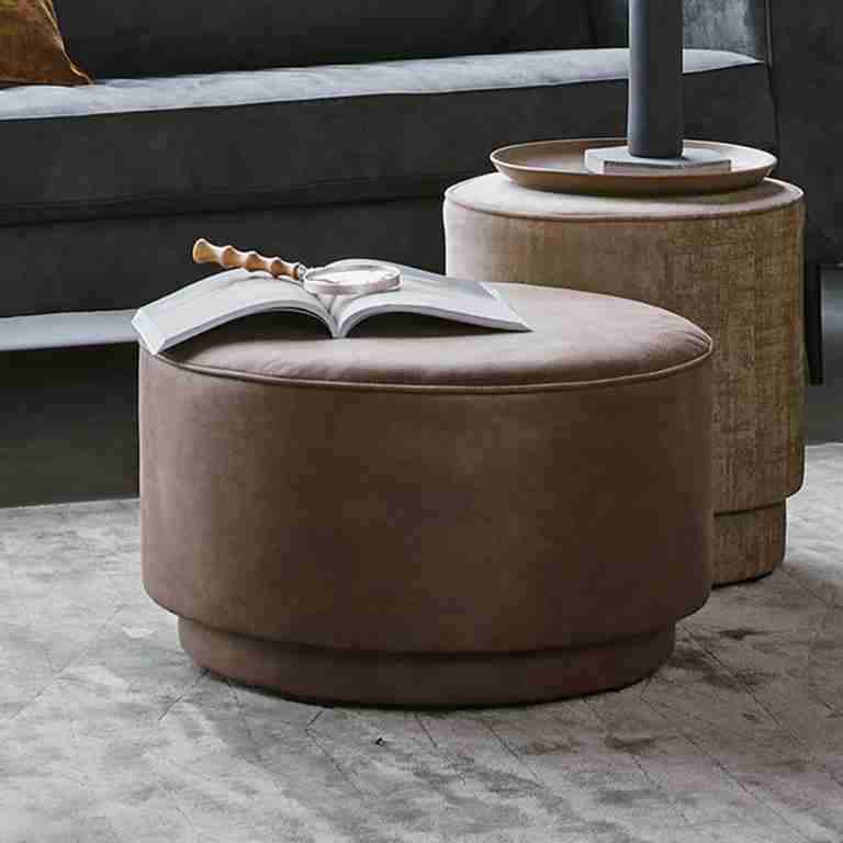vtwonen Ronde Poef 'Coffee' Eco-leer 60cm, kleur Warm Bruin