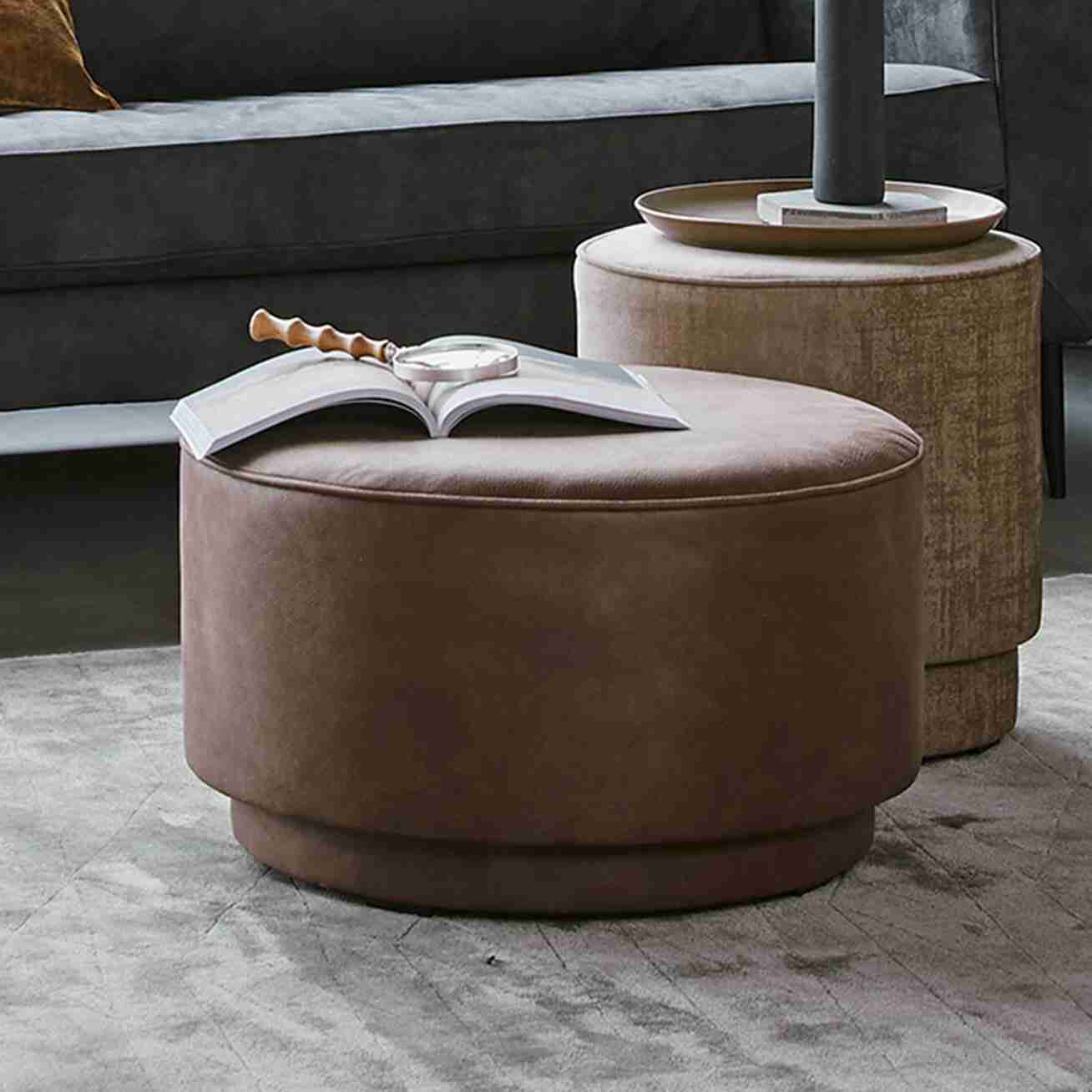 vtwonen Ronde Poef 'Coffee' Eco-leer 60cm, kleur Warm Bruin
