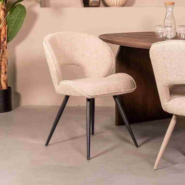 LABEL51 Eetkamerstoel Sakura Bouclé - Naturel/Zwart