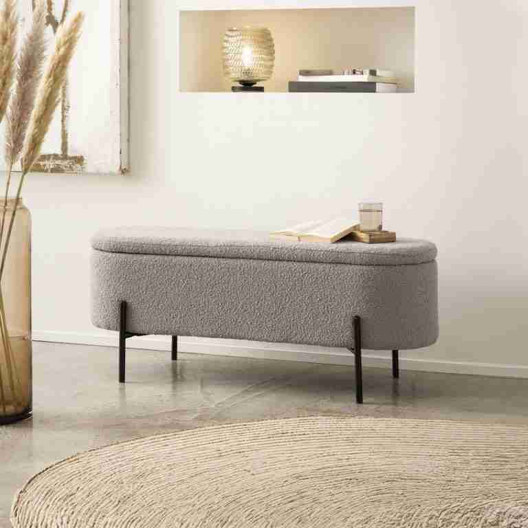 Artistiq bankje 'Clent' 110cm, Bouclé, kleur taupe