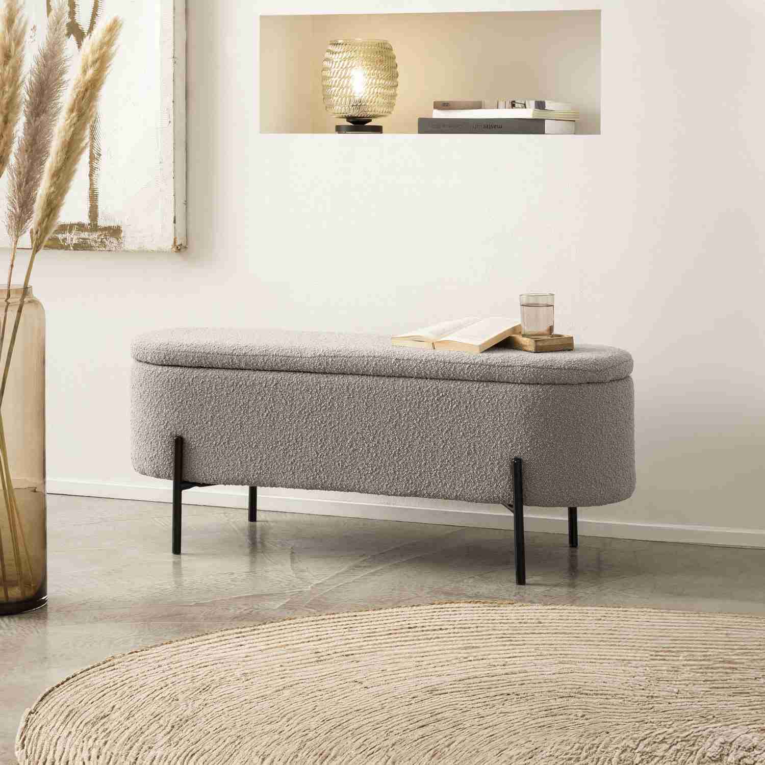 Artistiq bankje 'Clent' 110cm, Bouclé, kleur taupe