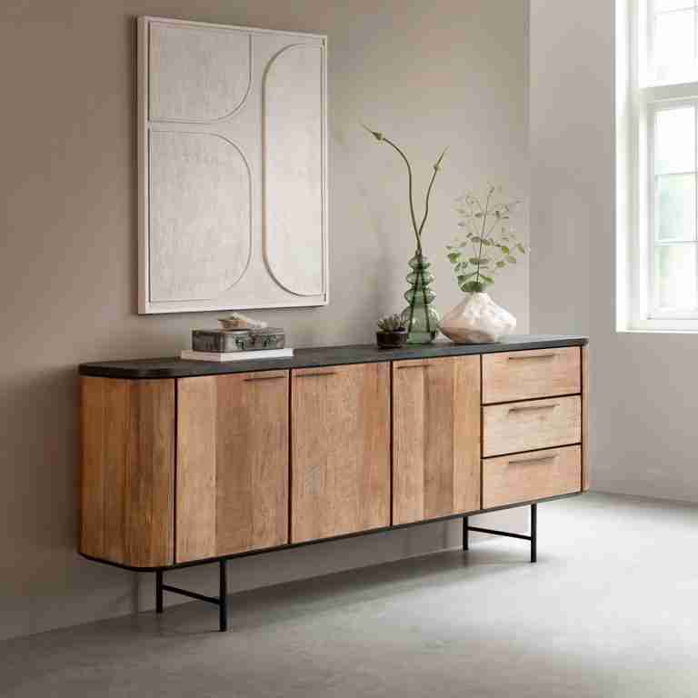 DTP Home Dressoir 'Soho' Teakhout en betonlook, 200cm