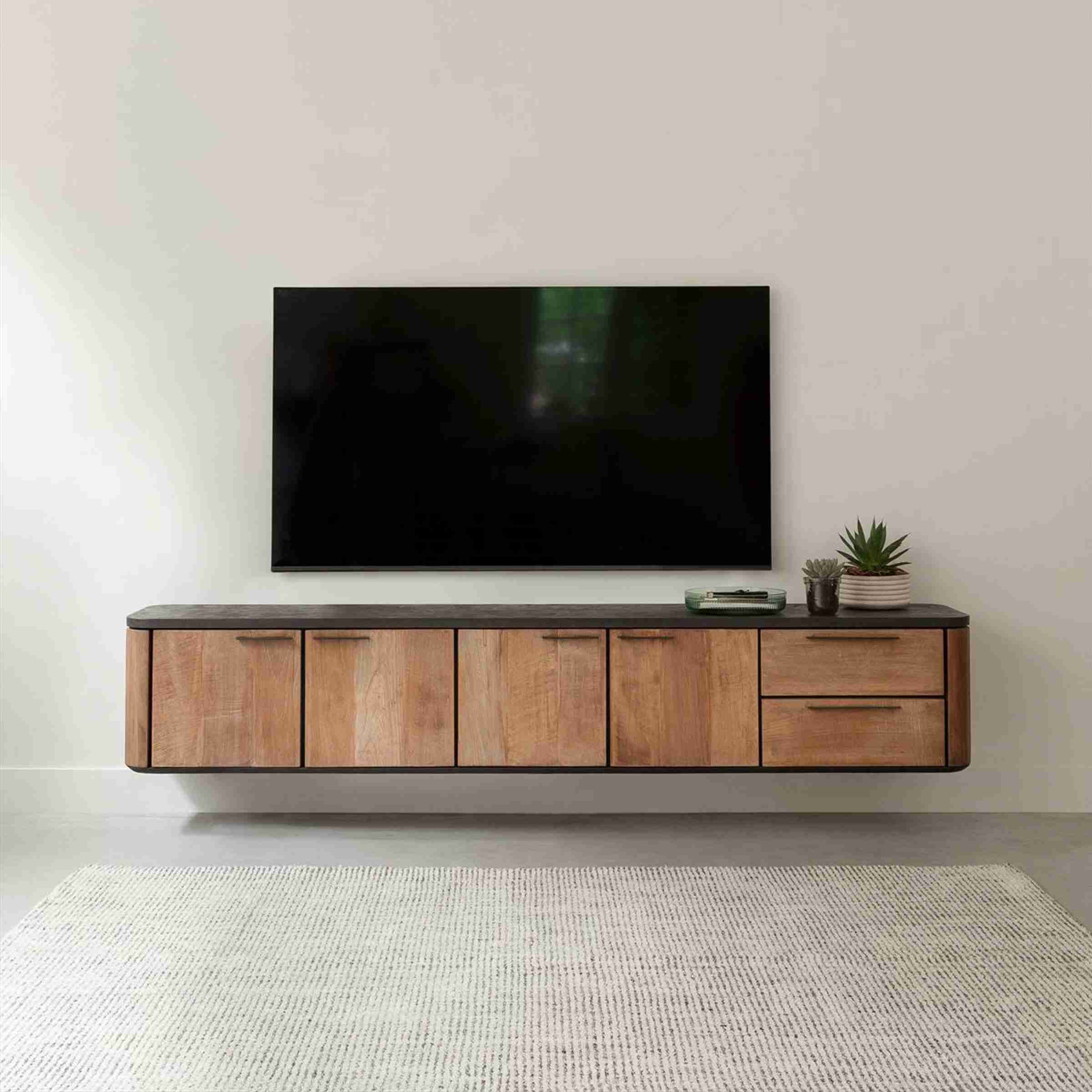 DTP Home Zwevend TV-meubel 'Soho' Teakhout en betonlook, 230cm