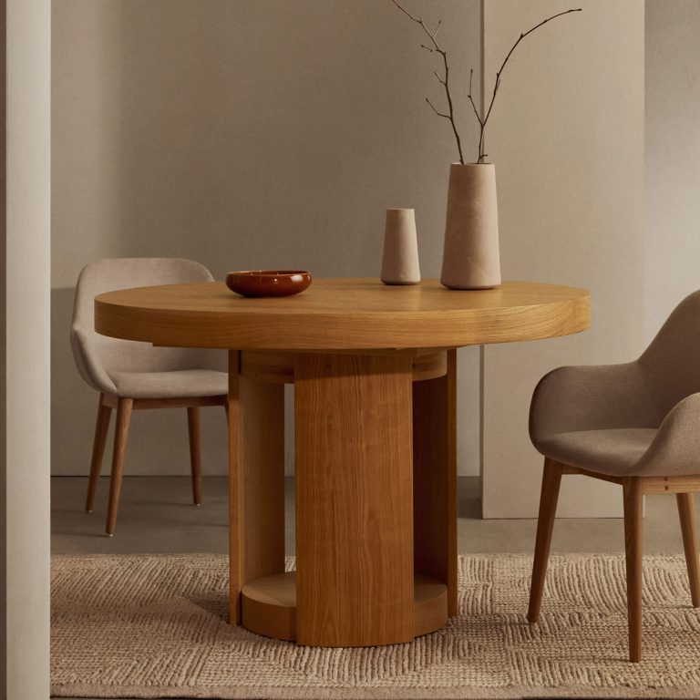 Kave Home Uitschuifbare Ronde Eettafel 'Artis' Eiken, 120-170 x 120cm