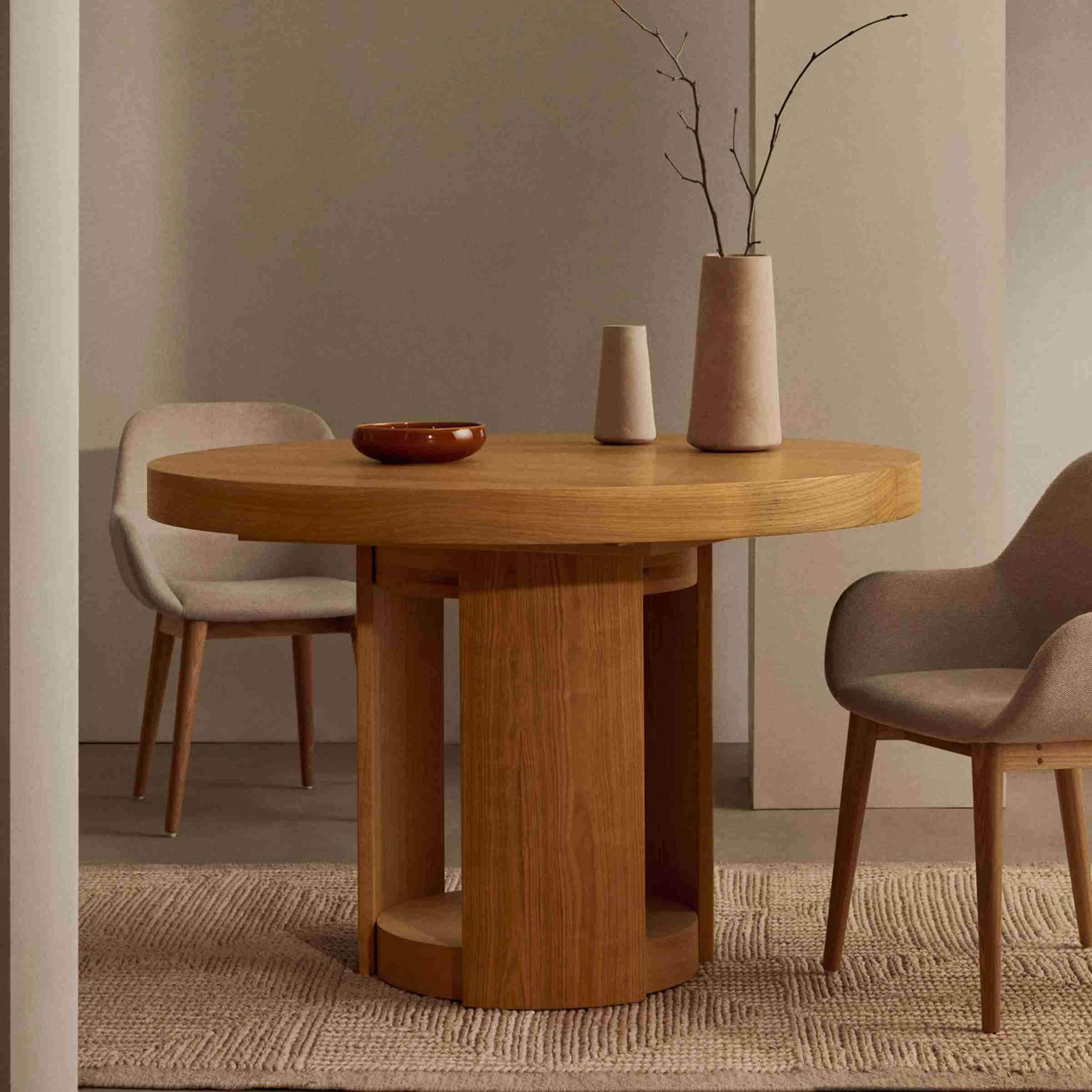 Kave Home Uitschuifbare Ronde Eettafel 'Artis' Eiken, 120-170 x 120cm