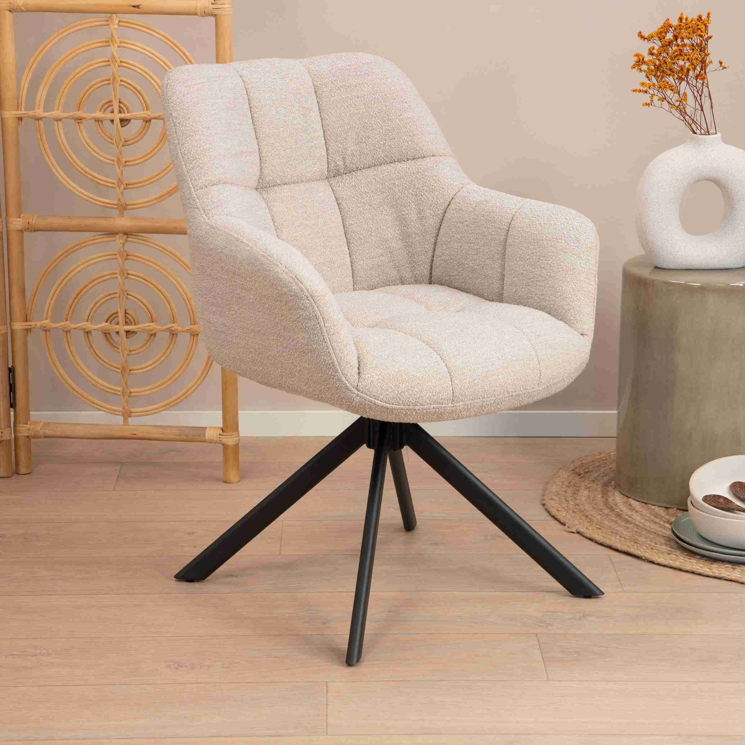Sohome Draaibare Eetkamerstoel 'Almar' Bouclé, kleur Naturel