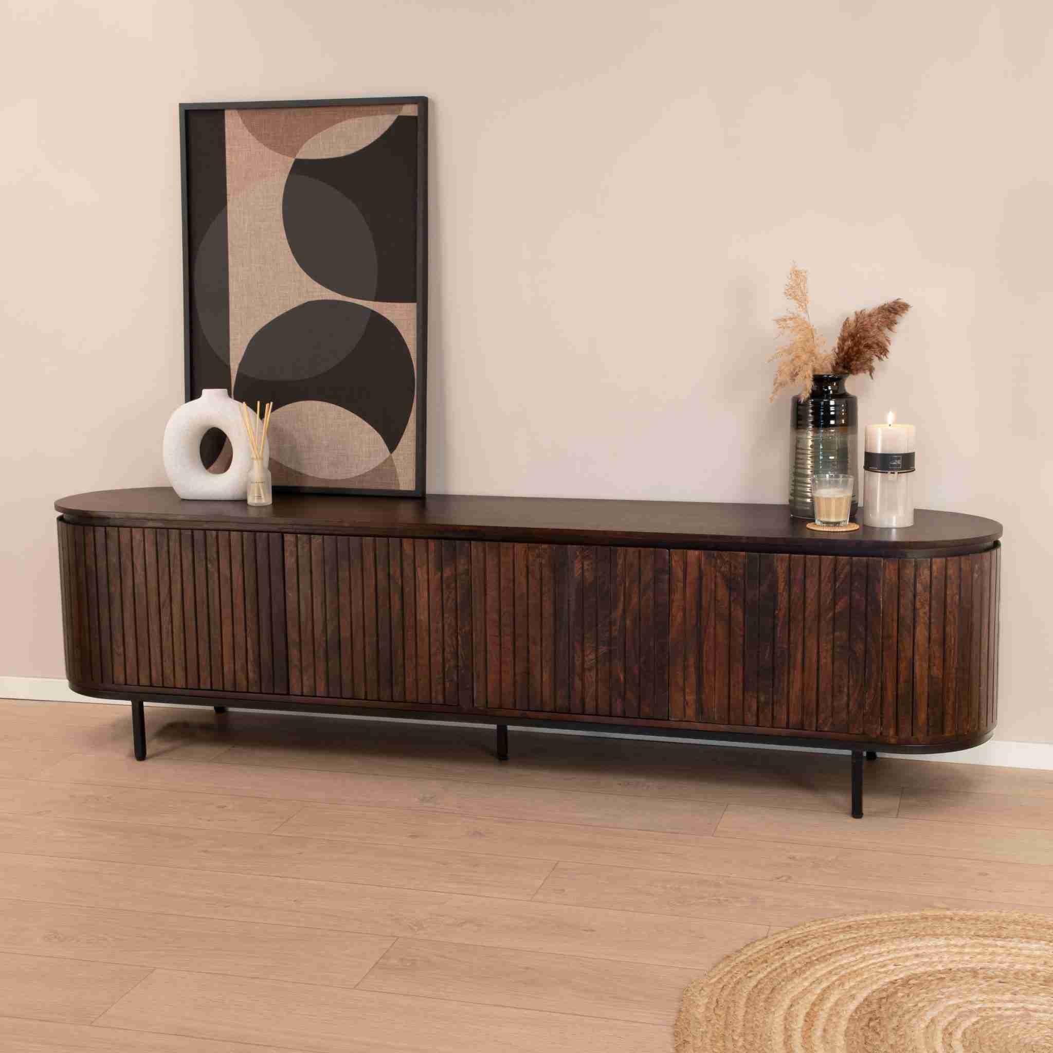 Livingfurn TV-meubel 'Noor' Mangohout, 210cm, kleur Walnoot