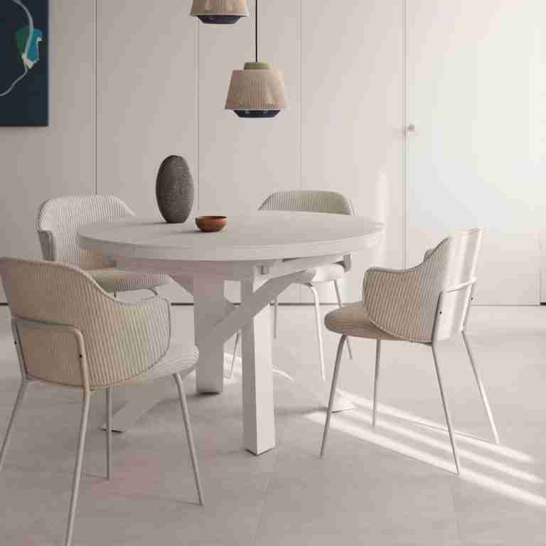 Kave Home Uitschuifbare Ronde Eettafel 'Vashti' Glas, 120-160 x 120cm, kleur Wit