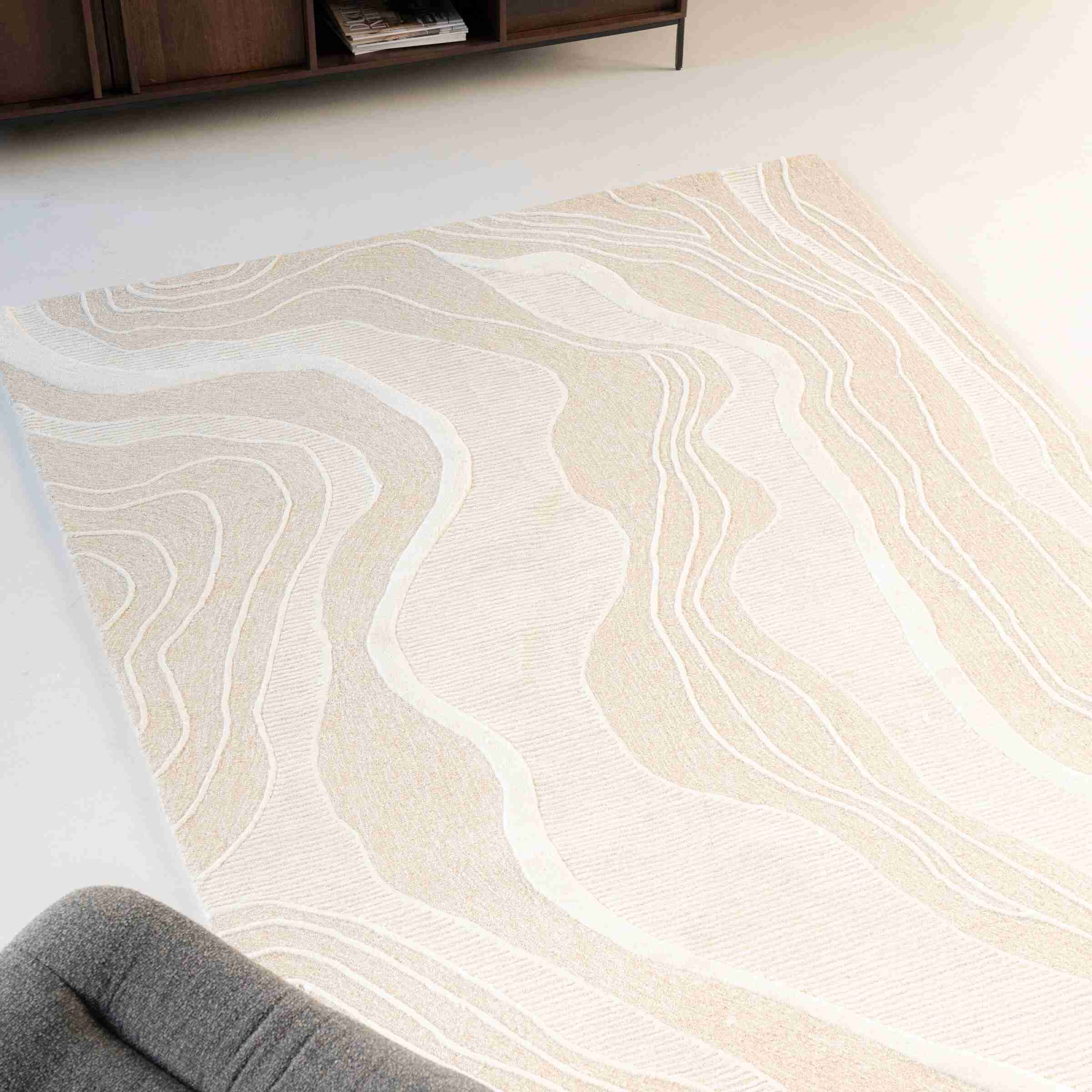 By-Boo Vloerkleed 'Soil' Wol, 160 x 230cm, kleur Beige