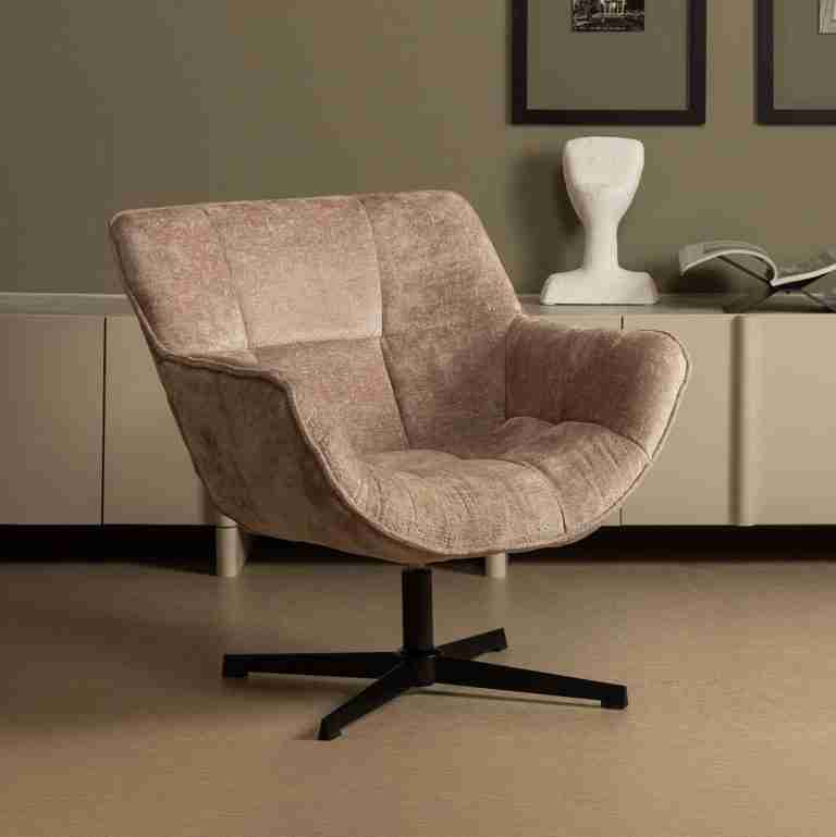 WOOOD Draaifauteuil 'Wibo' Chenille, kleur Taupe