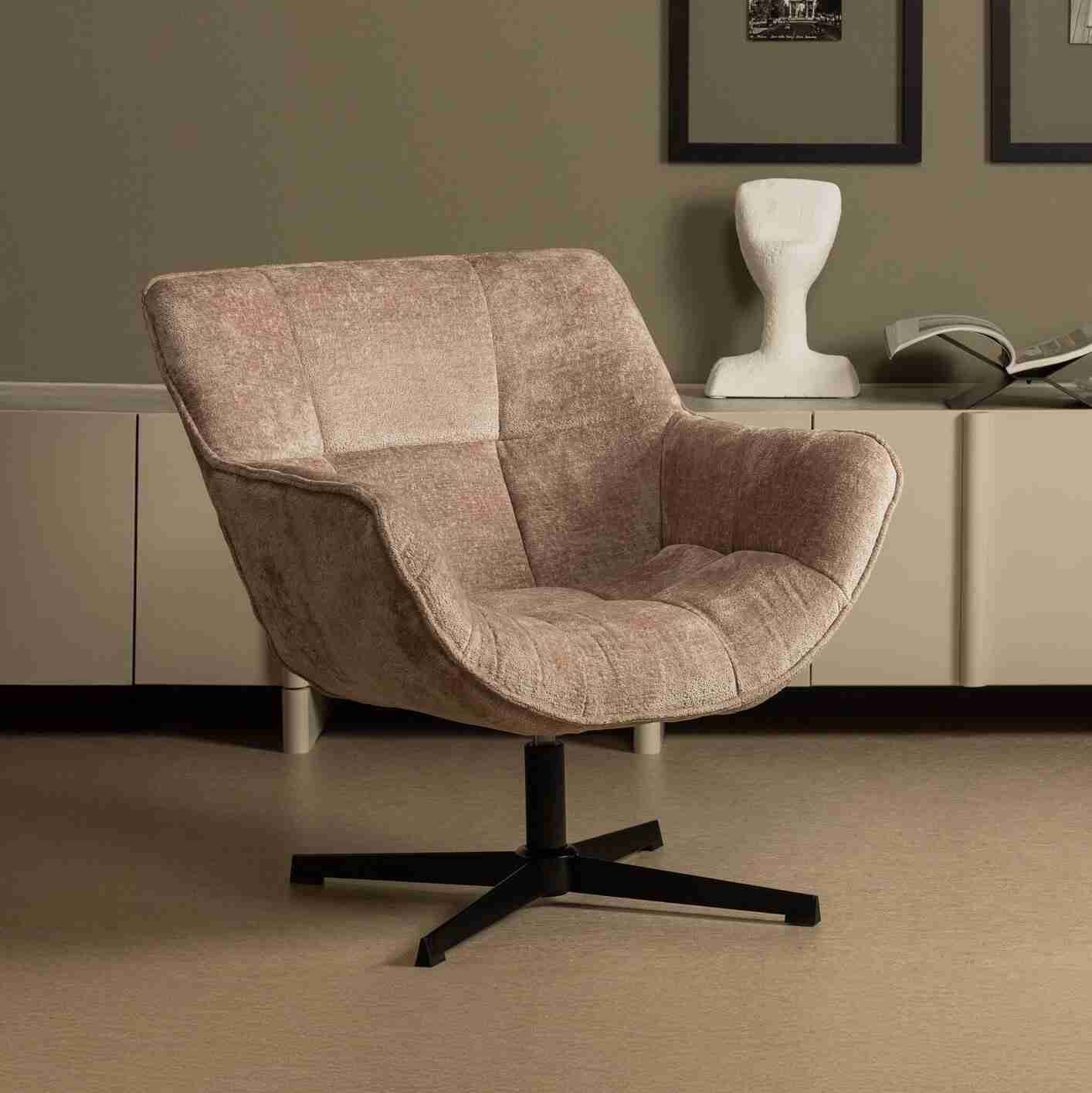 WOOOD Draaifauteuil 'Wibo' Chenille, kleur Taupe