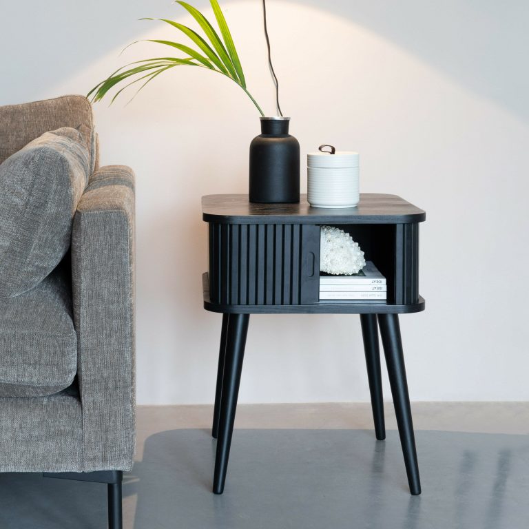 Zuiver Bijzettafel/Nachtkastje 'Barbier' Essenhout, kleur Zwart