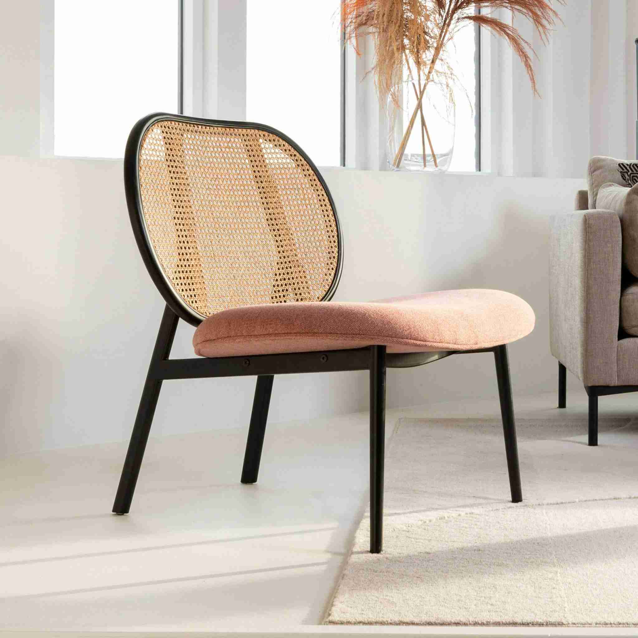 Zuiver Fauteuil 'Spike' Rotan en stof, kleur Roze