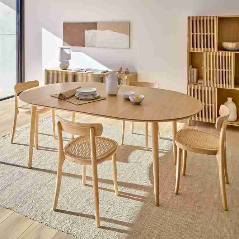 Kave Home Uitschuifbare Ovale Eettafel 'Oqui' 120 - 200 x 90cm, kleur Eiken Naturel