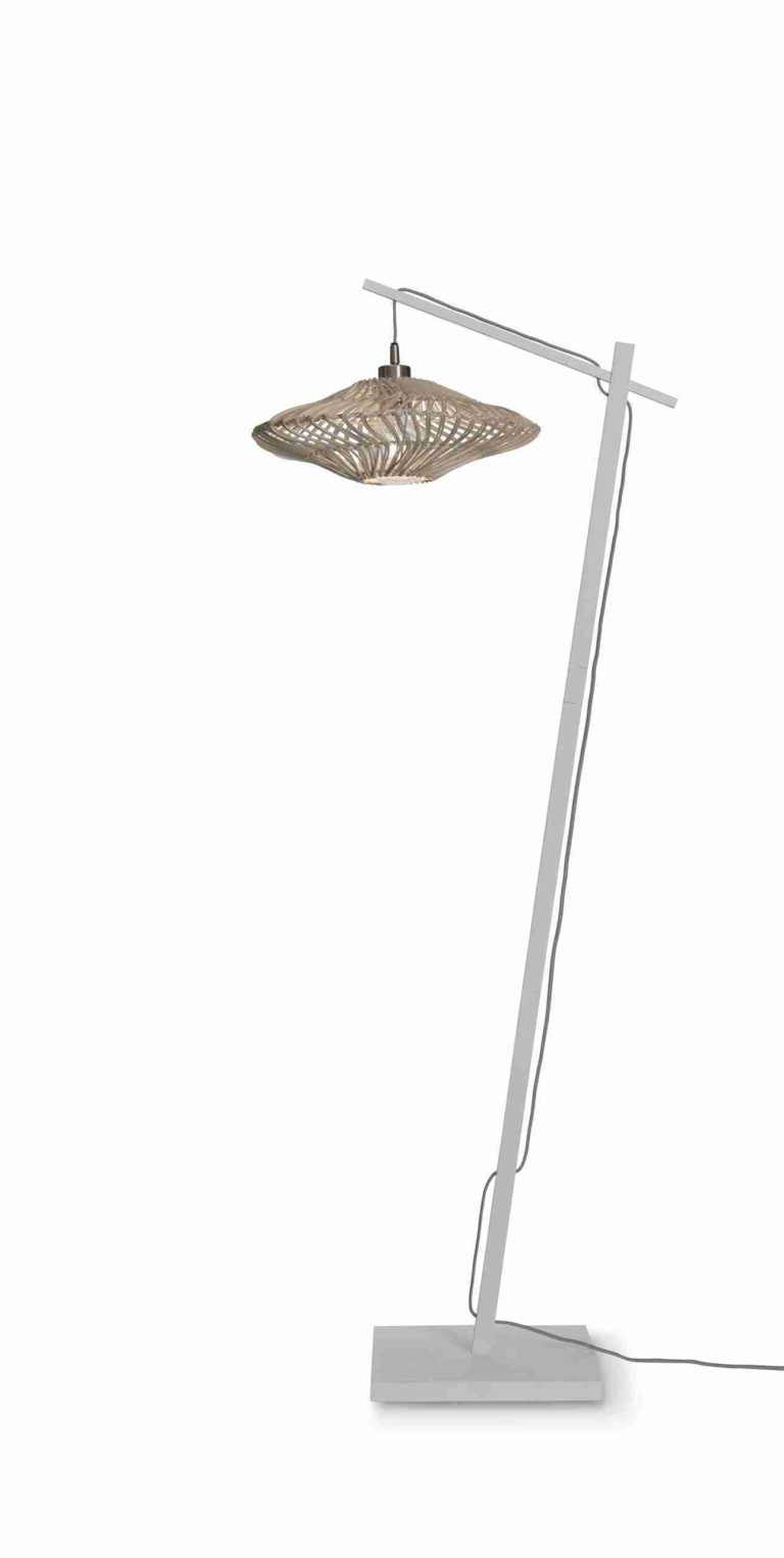 GOOD&MOJO Vloerlamp 'Zanzibar' Bamboe en rotan, 150cm, kleur Wit