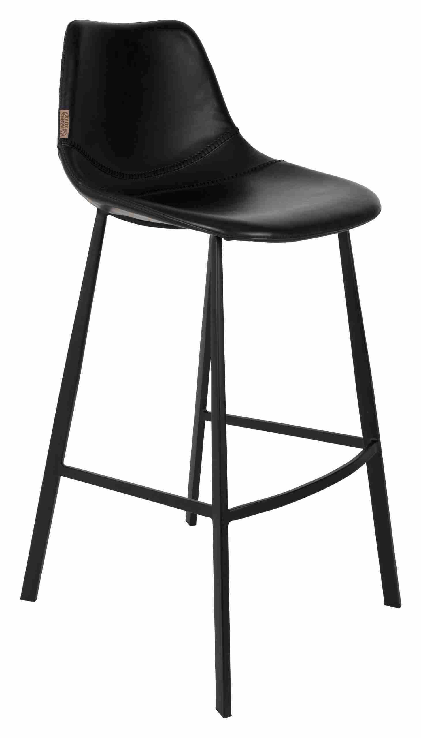 Dutchbone Barkruk 'Franky' PU (zithoogte 80cm), kleur Zwart