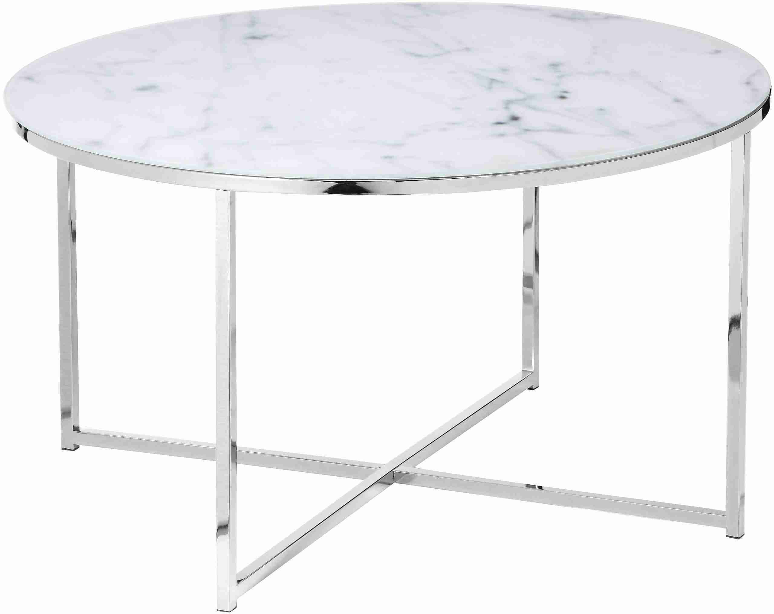 Artistiq Salontafel 'Roel', 80cm, Marmerlook, kleur Wit /Chroom