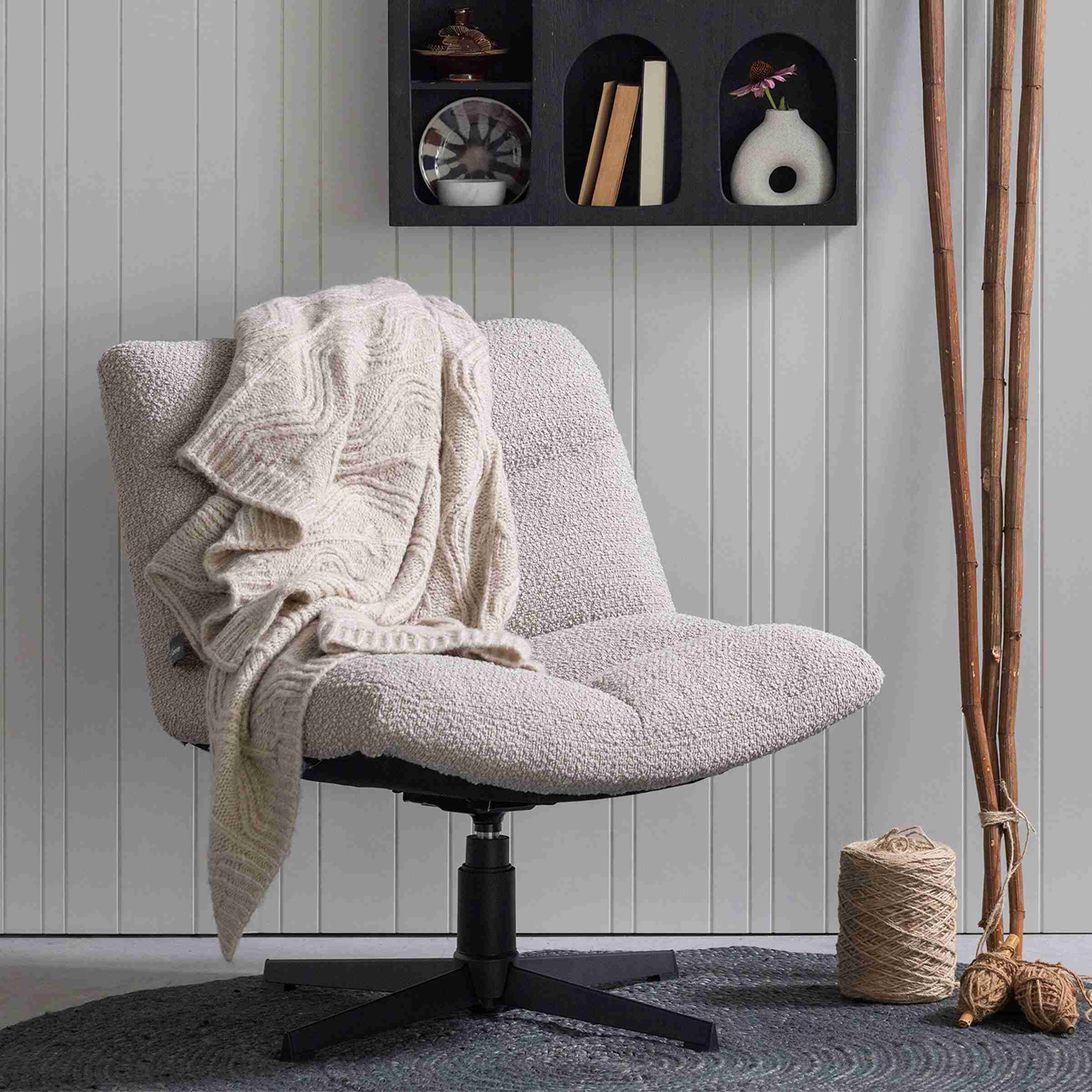 WOOOD Draaifauteuil 'Vinny' Bouclé, kleur Zand