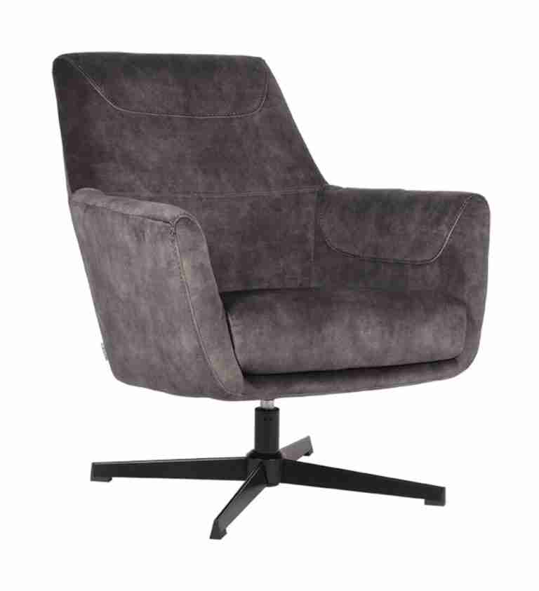 LABEL51 Draaibare Fauteuil 'Toby' Velvet, kleur Antraciet