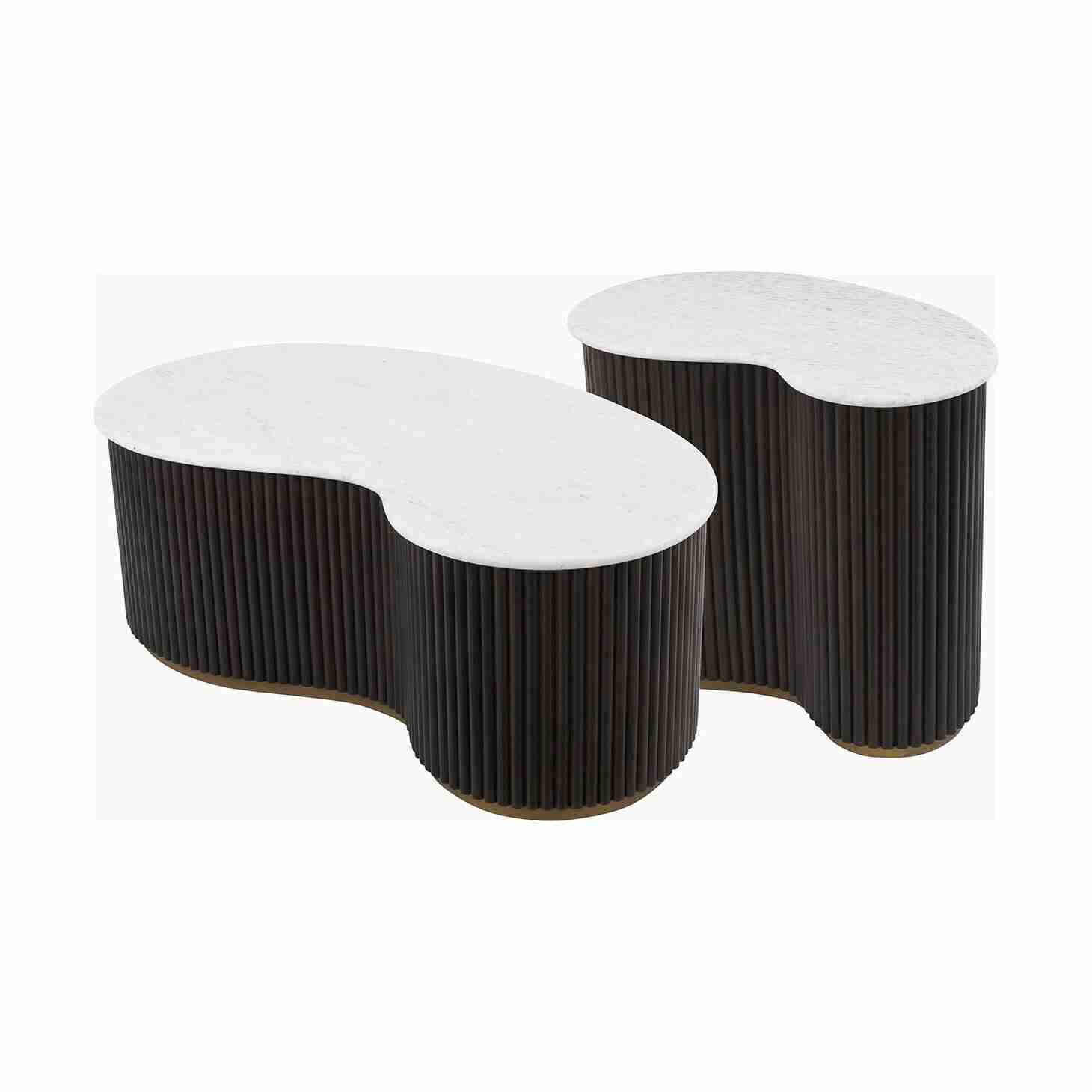 Richmond Organische Salontafel Mayfield Mangohout en marmer, Set van 2 stuks - Bruin