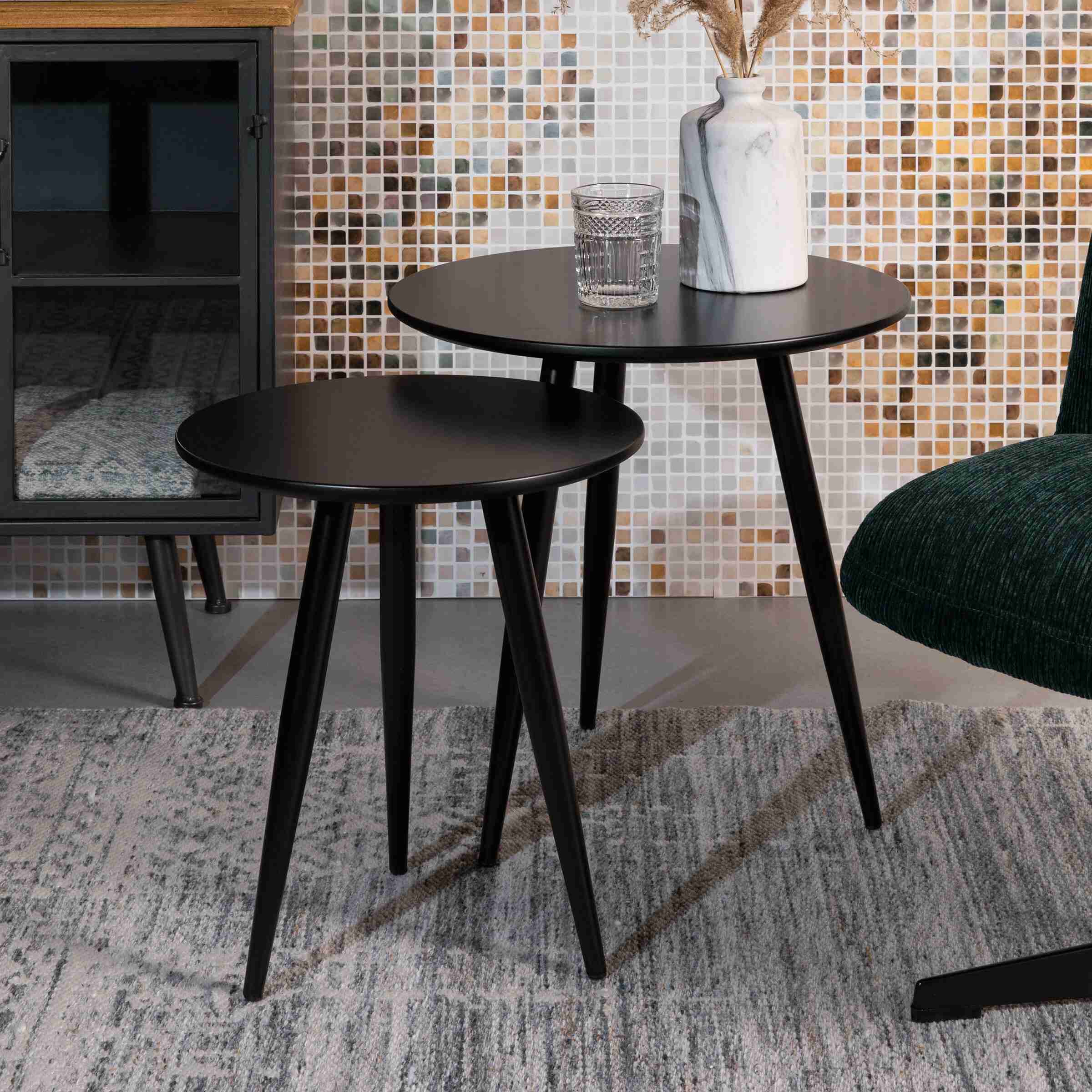 Bijzettafel 'Kevan' set van 2 stuks, kleur Zwart