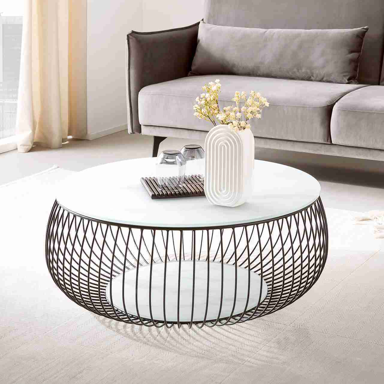 Artistiq Ronde Salontafel Johathan Glas 86cm - wit marmerlook