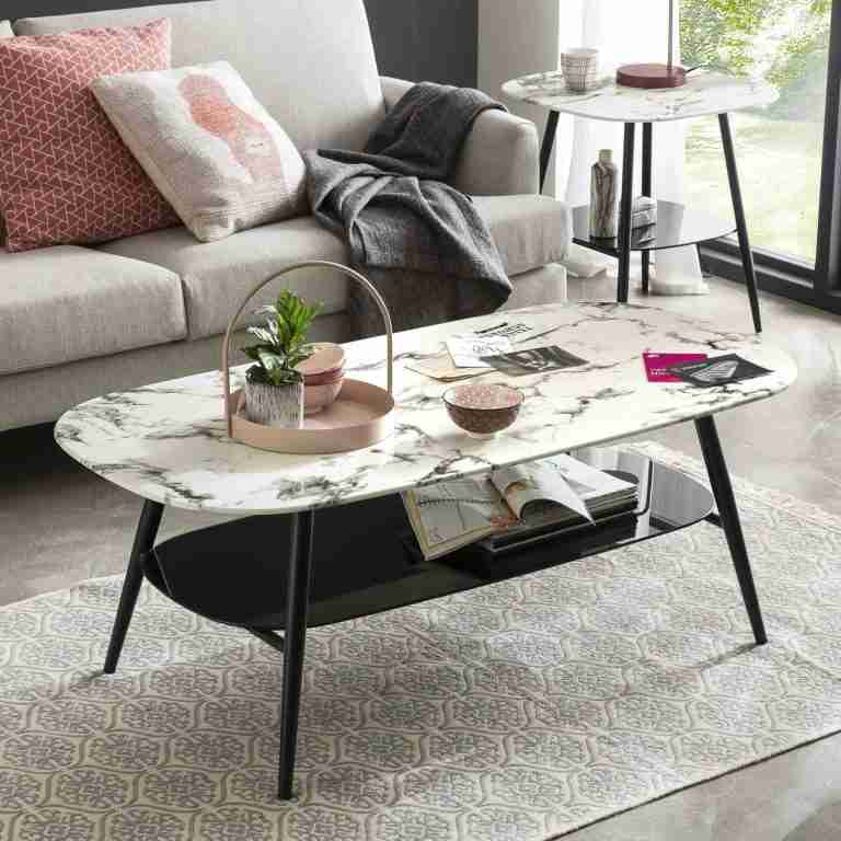 Artistiq Salontafel Nicky 120 x 60cm, Marmerlook - Wit - Ovaal