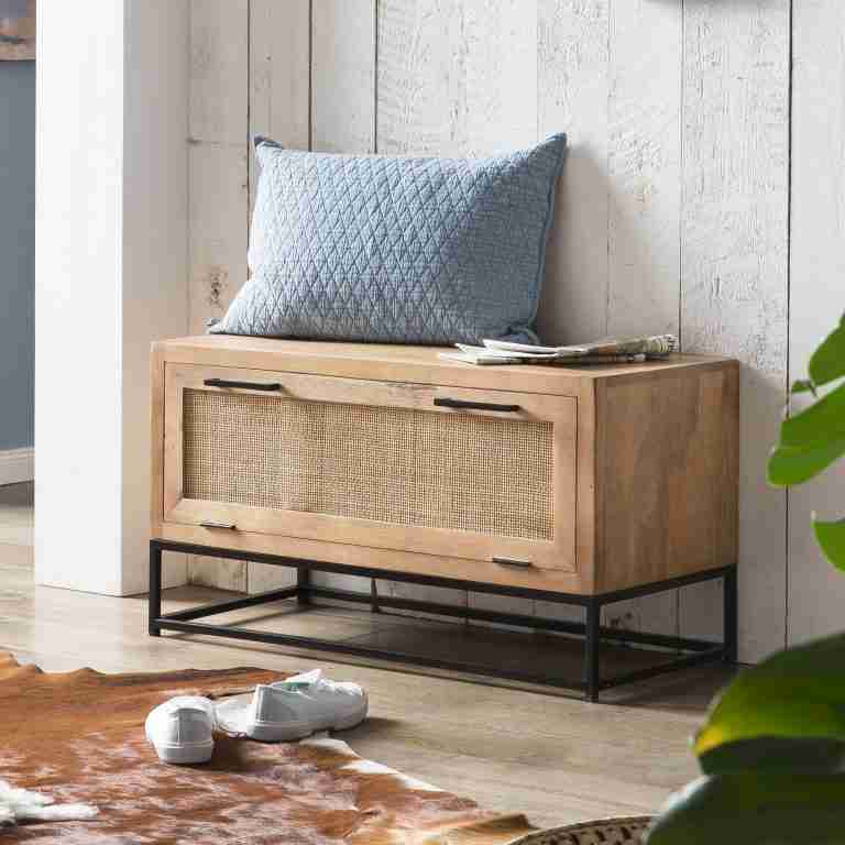 Artistiq Schoenenkast Denice Mangohout en rotan, 48 x 85cm - Naturel