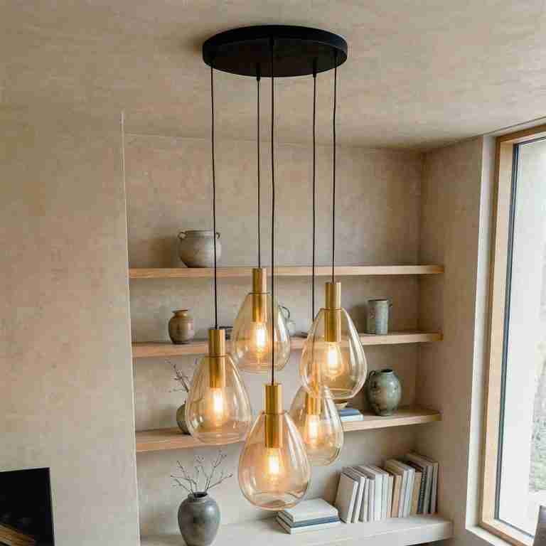 BASE Hanglamp Aislynn 5-lamps, Glas - Amber