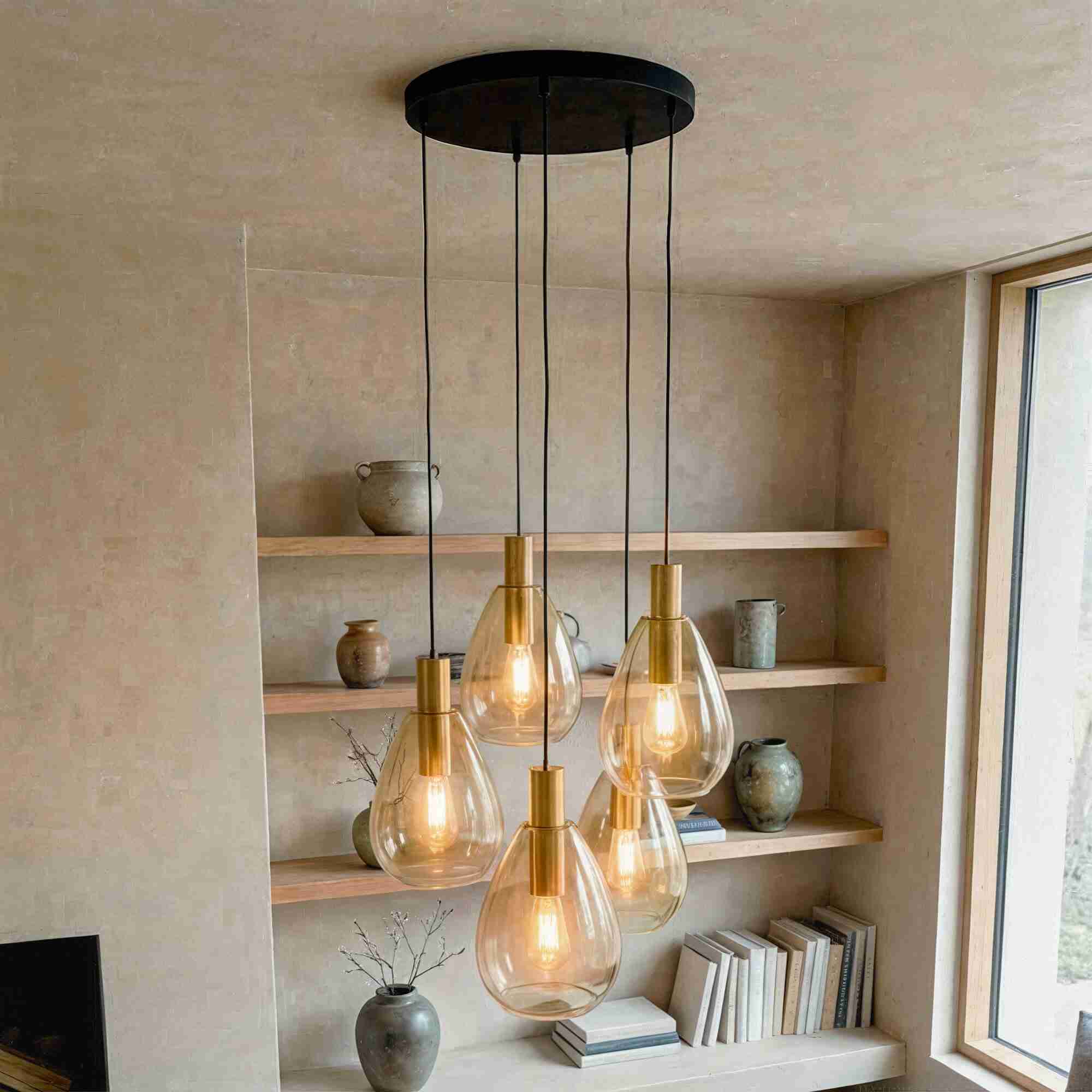 BASE Hanglamp Aislynn 5-lamps, Glas - Amber