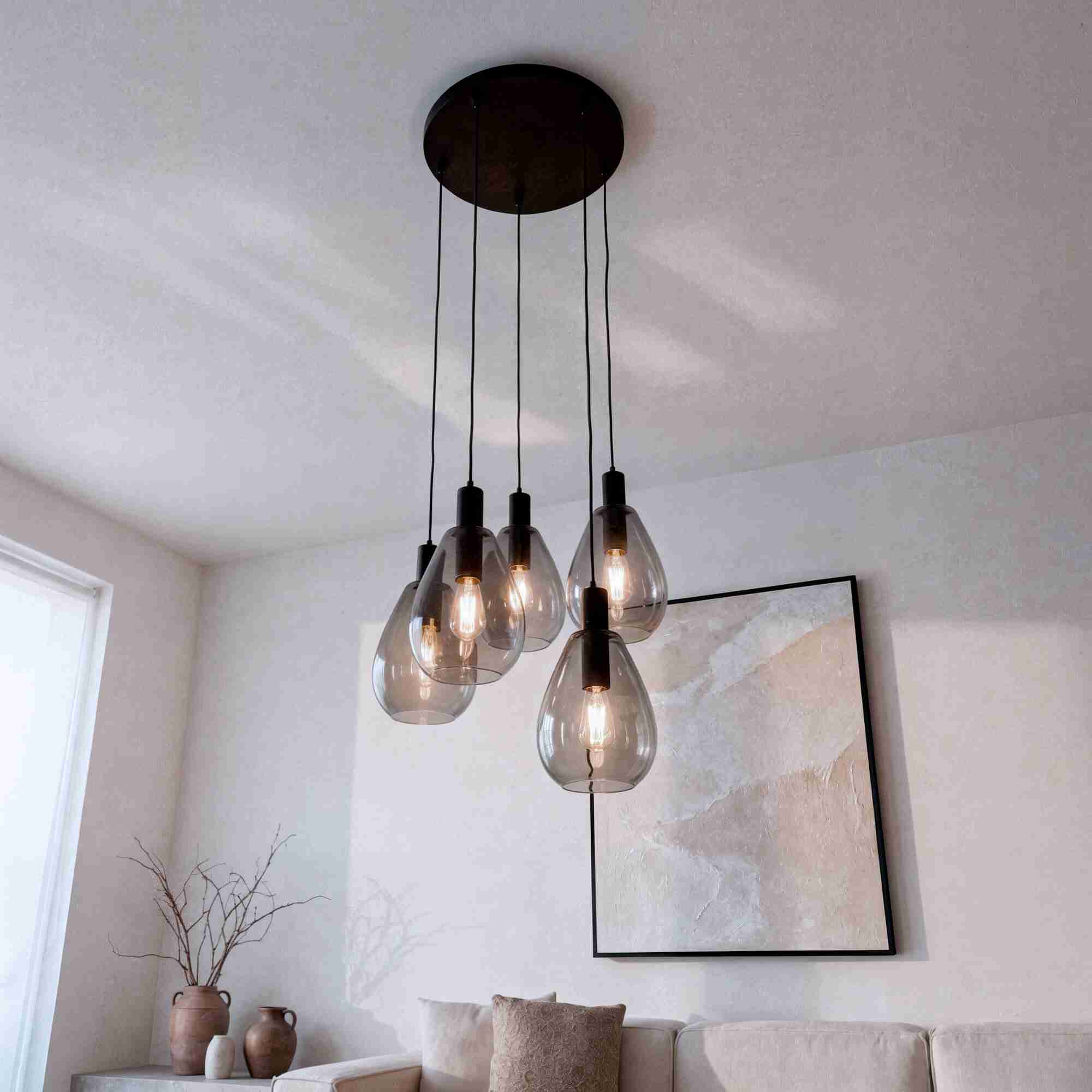 BASE Hanglamp Aislynn 5-lamps, Glas - Smoke