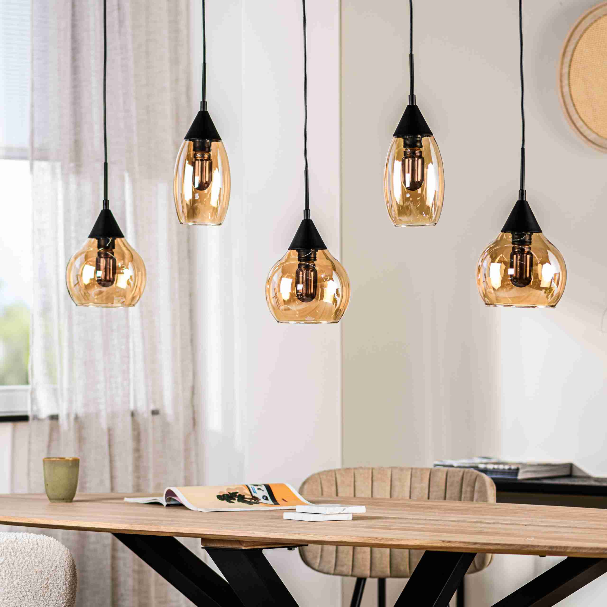 BASE Hanglamp Esperanza 5-lamps, Glas - Amber