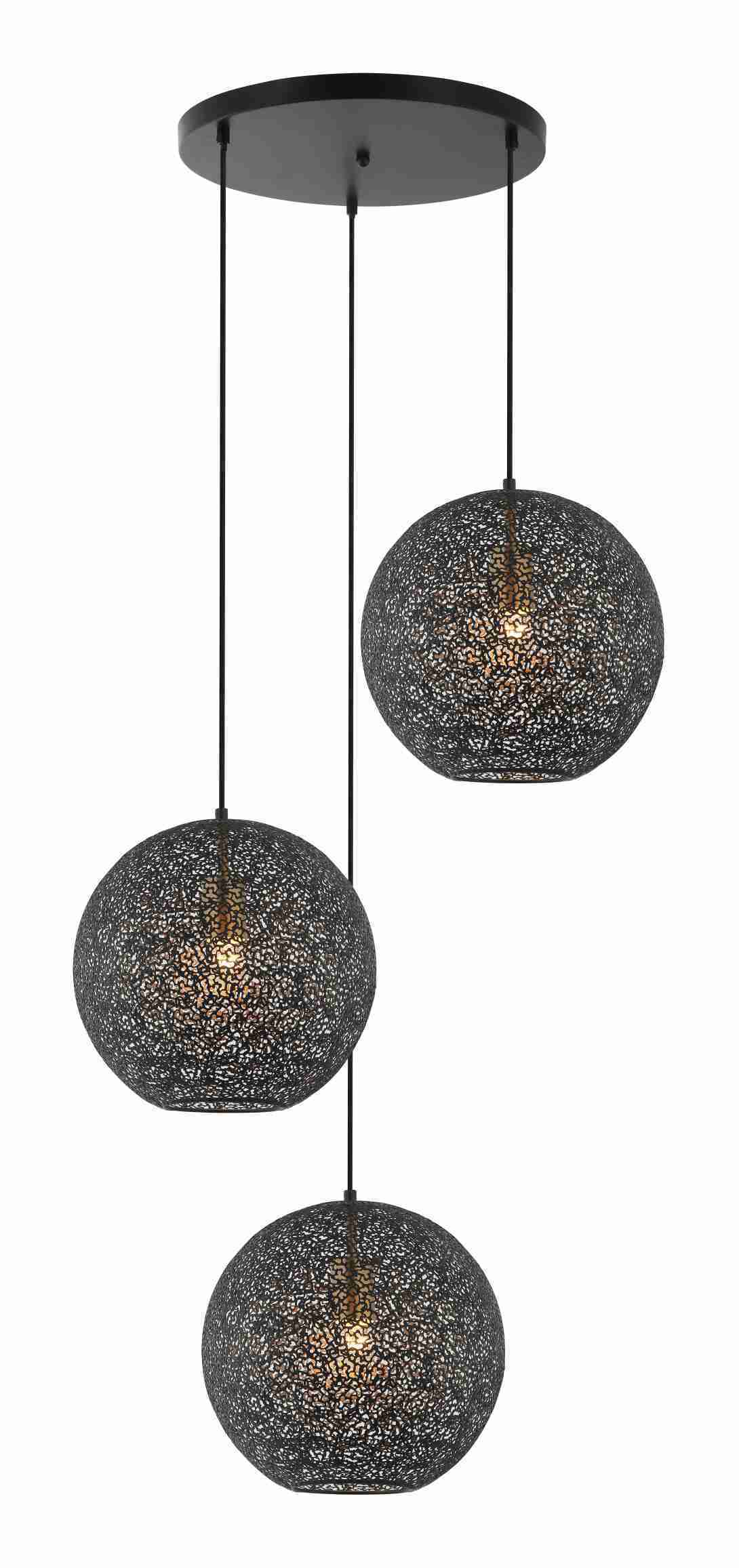 BASE Hanglamp Kasee 3-lamps, Metaal - Zwart