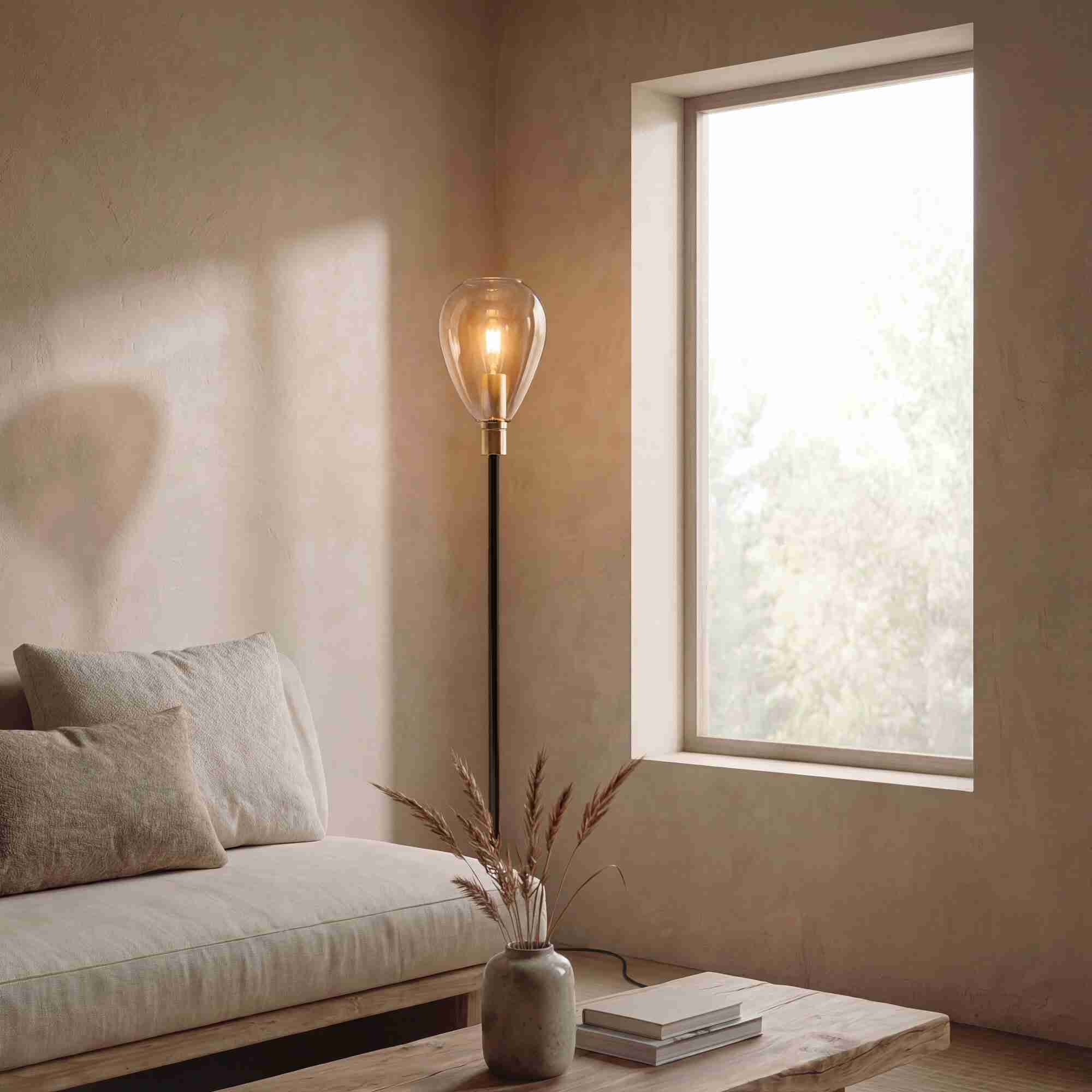 BASE Vloerlamp Aislynn 1-lamps, Glas - Amber