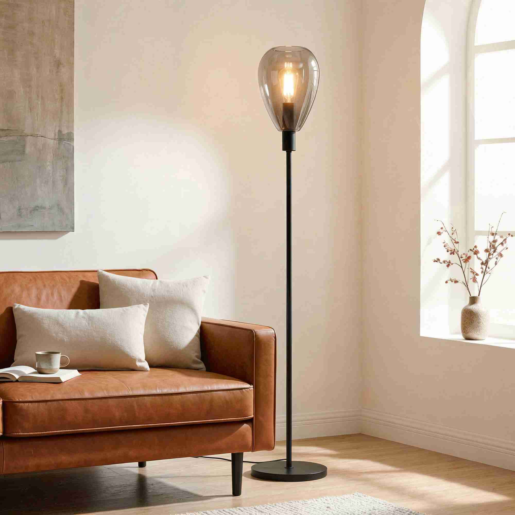 BASE Vloerlamp Aislynn 1-lamps, Glas - Smoke