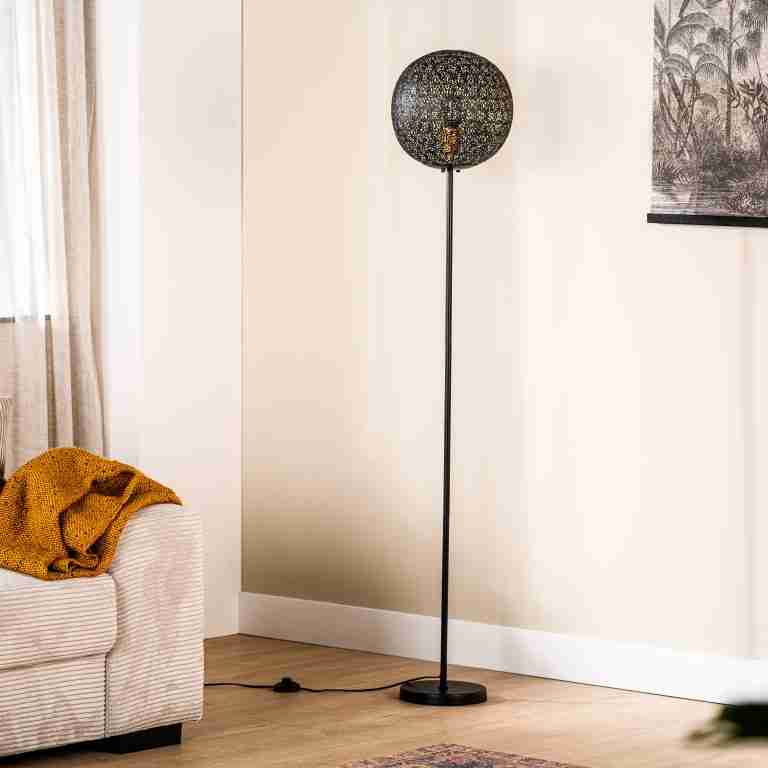 BASE Vloerlamp Kasee Metaal, √ò30cm - Zwart