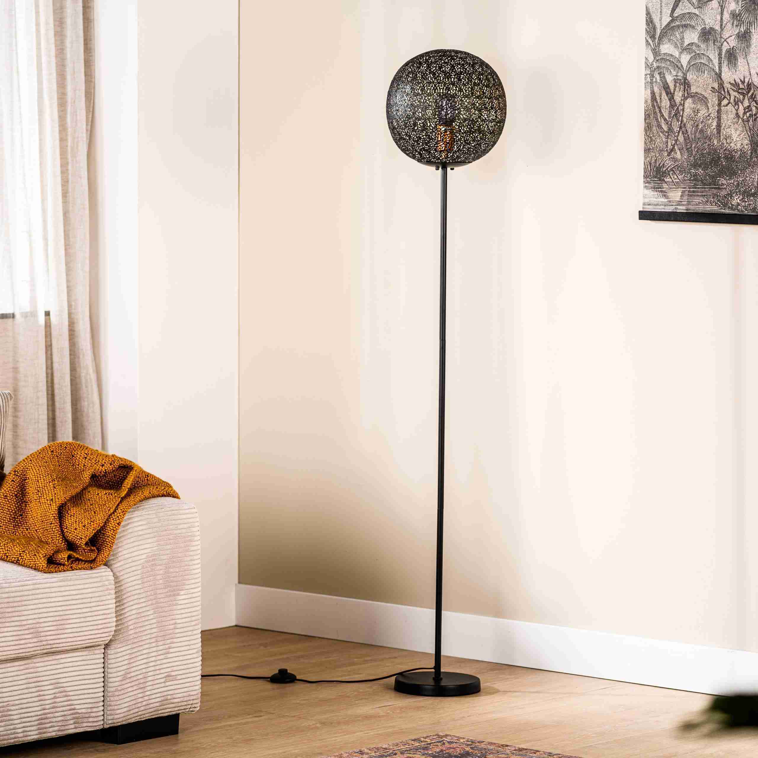 BASE Vloerlamp Kasee Metaal, √ò30cm - Zwart