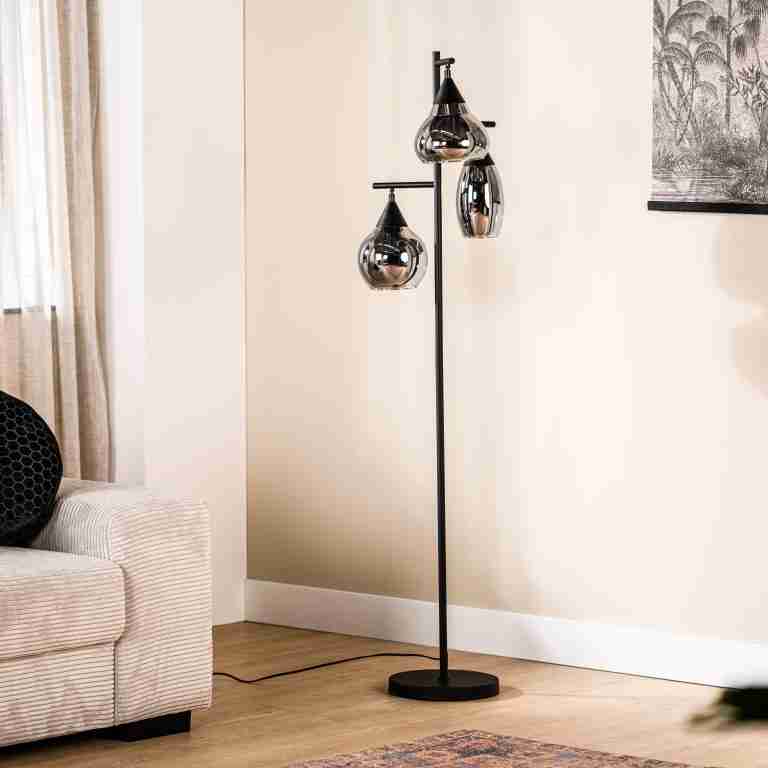 BASE Vloerlamp Landi 3-lamps, Glas - Smoke