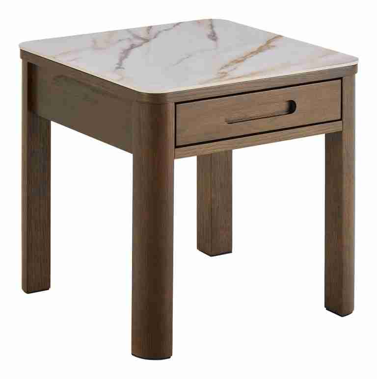 Bendt Bijzettafel Jawana Marmerlook en eikenfineer, 45 x 45cm - Beige - Vierkant