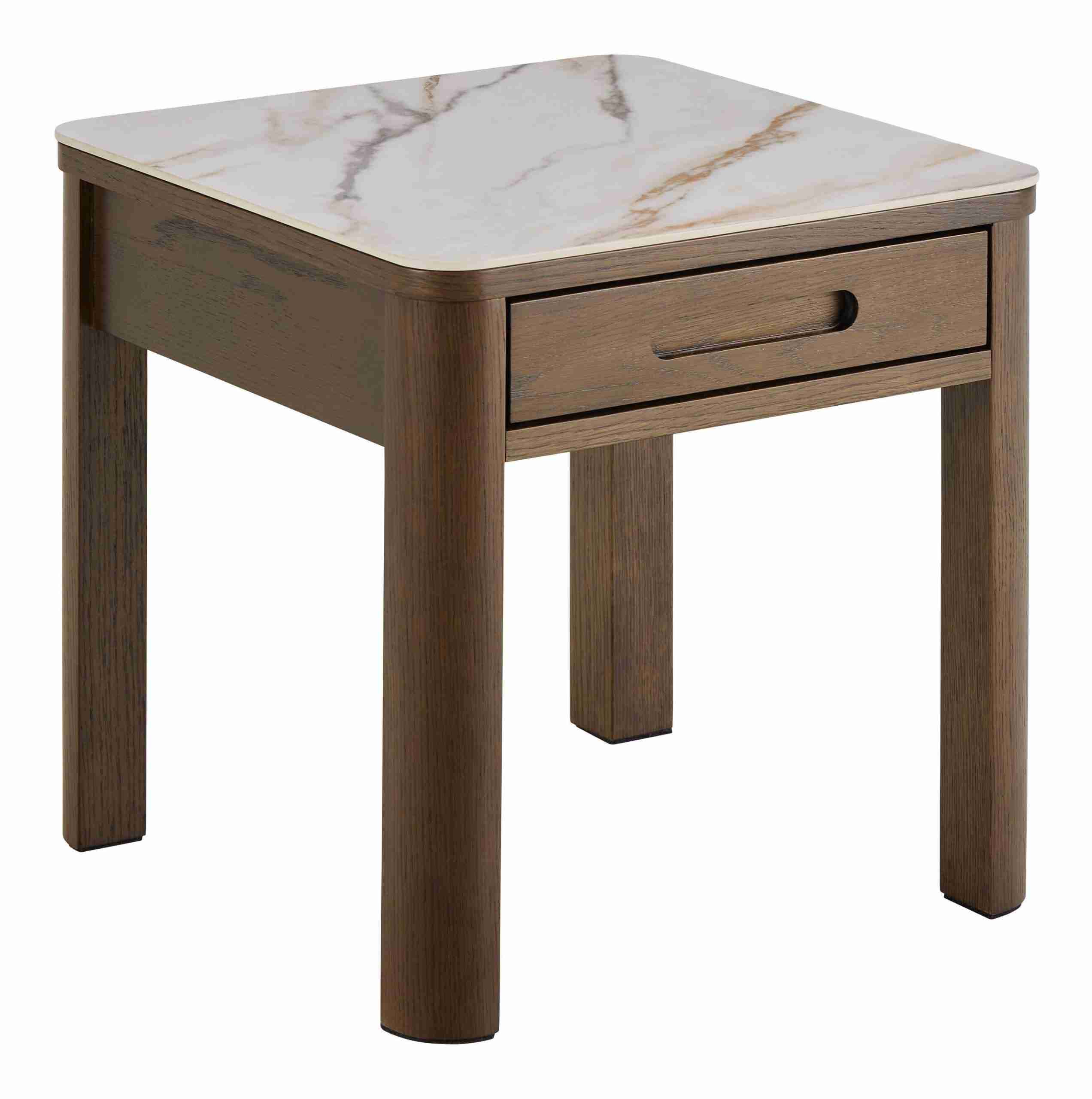 Bendt Bijzettafel Jawana Marmerlook en eikenfineer, 45 x 45cm - Beige - Vierkant
