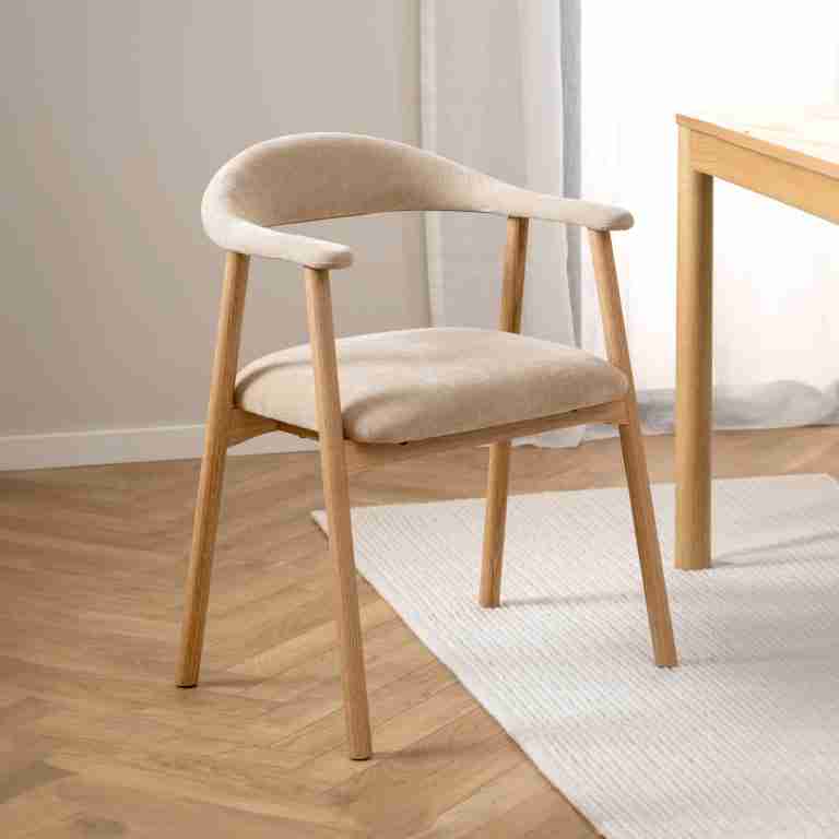 Bendt Eetkamerstoel Gerado Eikenhout en chenille - Beige - Japandi