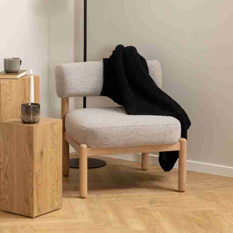 Bendt Fauteuil Conni, Eikenhout en bouclé - Beige - Japandi